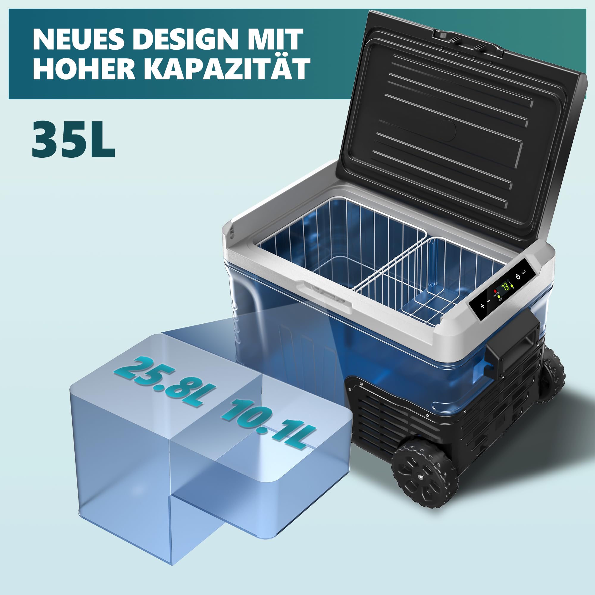 EUHOMY 35L Kompressor Kühlbox mit APP-Steuerung, Tragbarer Auto Kühlschrank 12V/24V & 220-240V, -20℃ bis 20℃ Elektrische Kühlbox mit Rollen und 2 Körben für Camping, Reisen & Outdoor