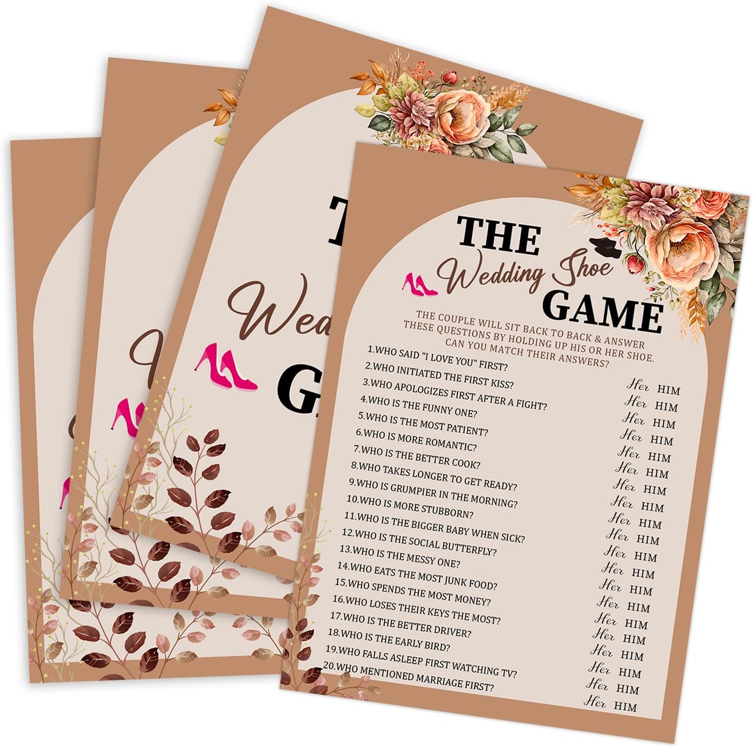 Wedding Shoe Bridal Shower Games,Rustic Orange Flower
