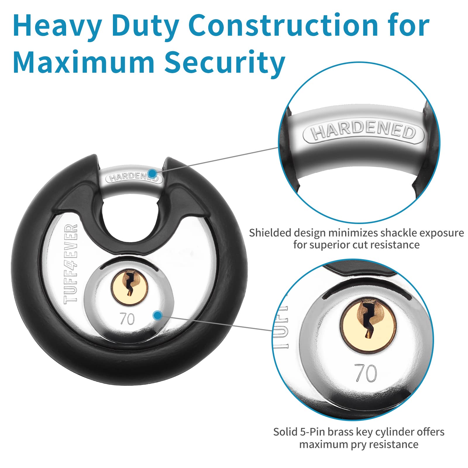 Tuff4ever 70mm 2 Pack Disc Padlock Stainless Steel