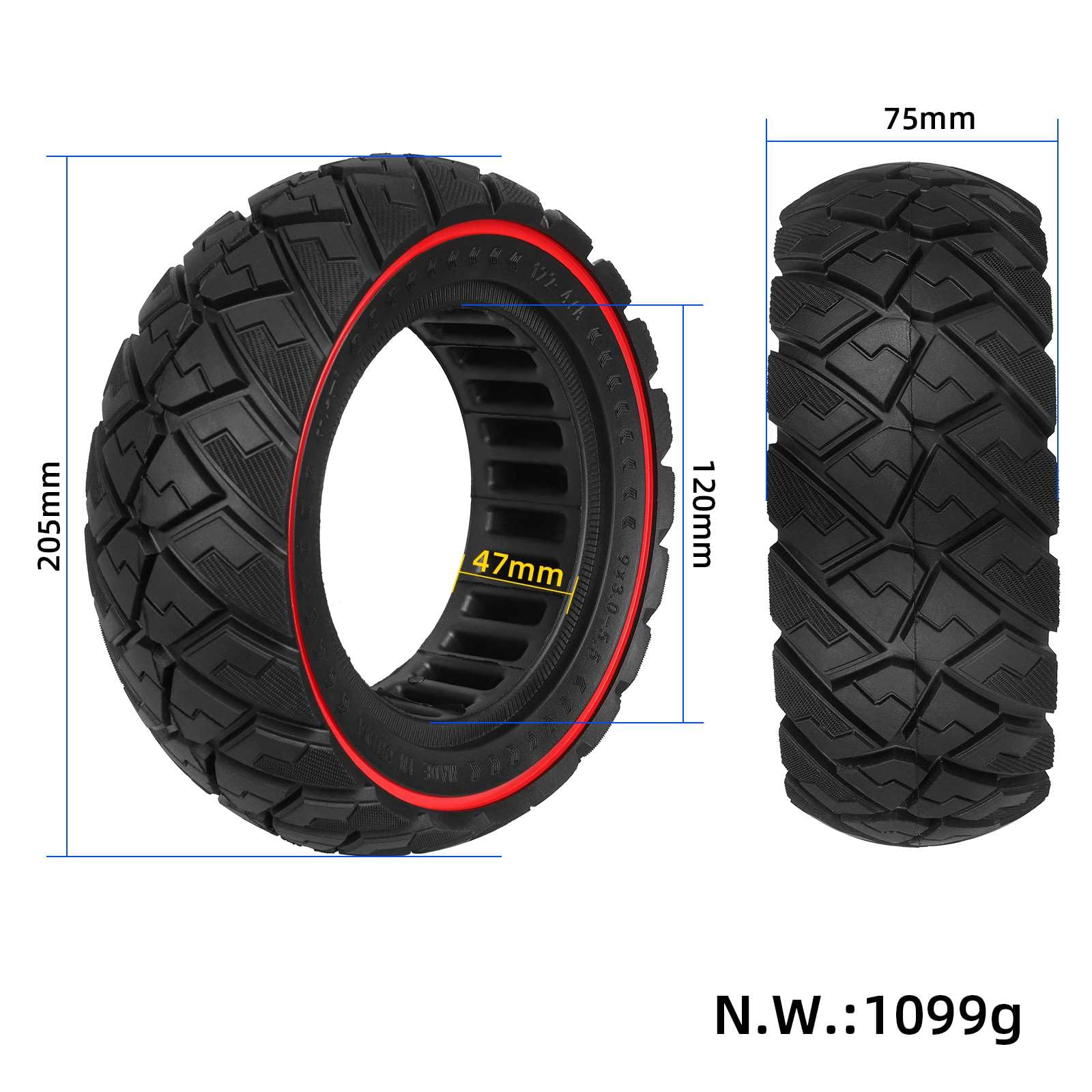 9x3,0-5,5 pneumatici pieni per Kukirin G2 Pro The New monopattino elettrico 9 pollici pneumatici di ricambio pneumatici in gomma piena Honeycomb Solid anteriore/posteriore (rosso-2 pezzi)