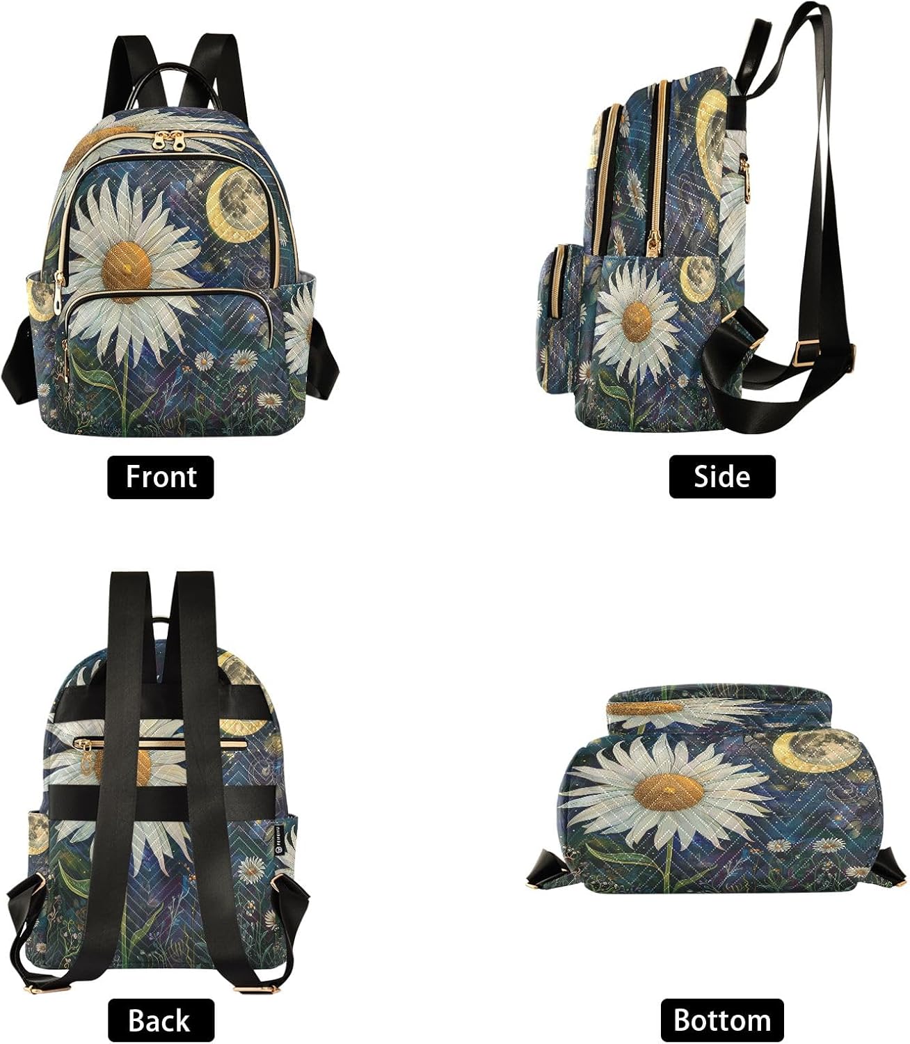 SUABO Daisy Flower Moon Backpack Purse Ladies Rucksack Travel Shoulder Bag Casual Daily Backpack - Image 2