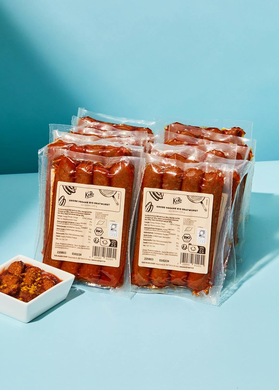 KoRo - Salsicce vegan bio 12 x 230 g - Vegetali - 100% bio - Da grigliare o in padella - Saporite e versatili