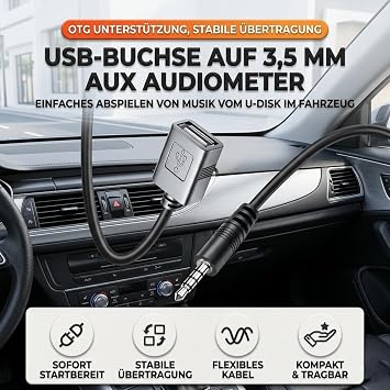 USB auf 35 mm Klinke Adapter 3.5mm AUX Audio Stecker auf A Buchse USB AUX Adapter mit OTG für Autoradio Auto-Audio CD/DVD Schwarz