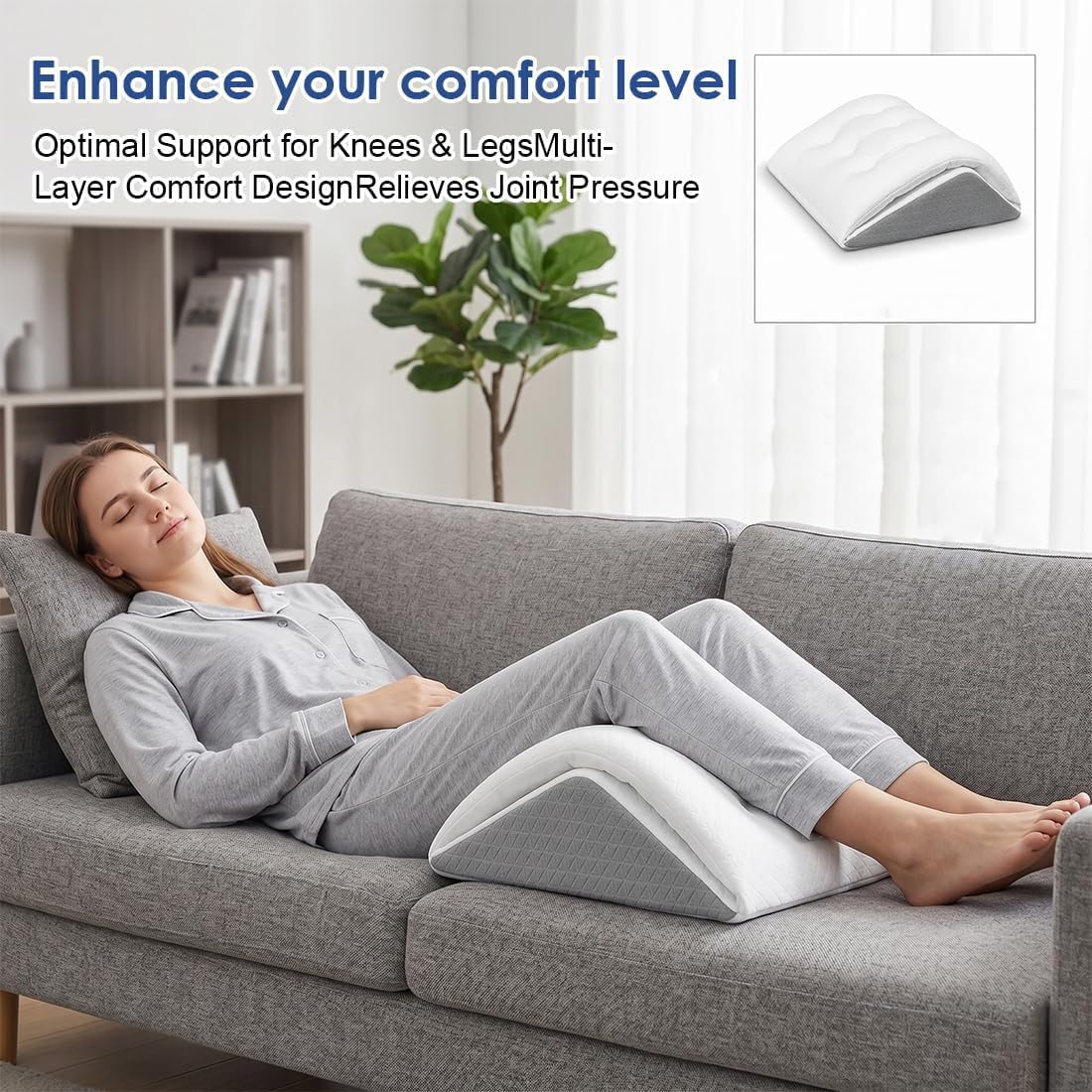 Cojín para piernas y rodillas para dormir de espalda, cojín ergonómico para piernas y pies, almohada triangular de espuma viscoelástica para cama, sofá
