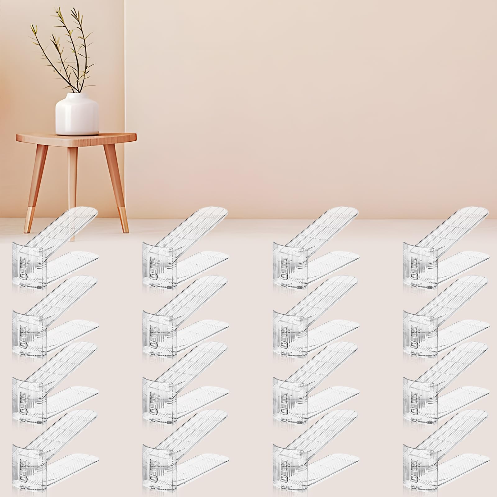 FENRUNXU Shoe Slots Organizer for Closet,16 Pack Shoe Stacker Shoe Rack Organizer for Closet Space Saver Storage Shoe Holder Organization(Transparent)