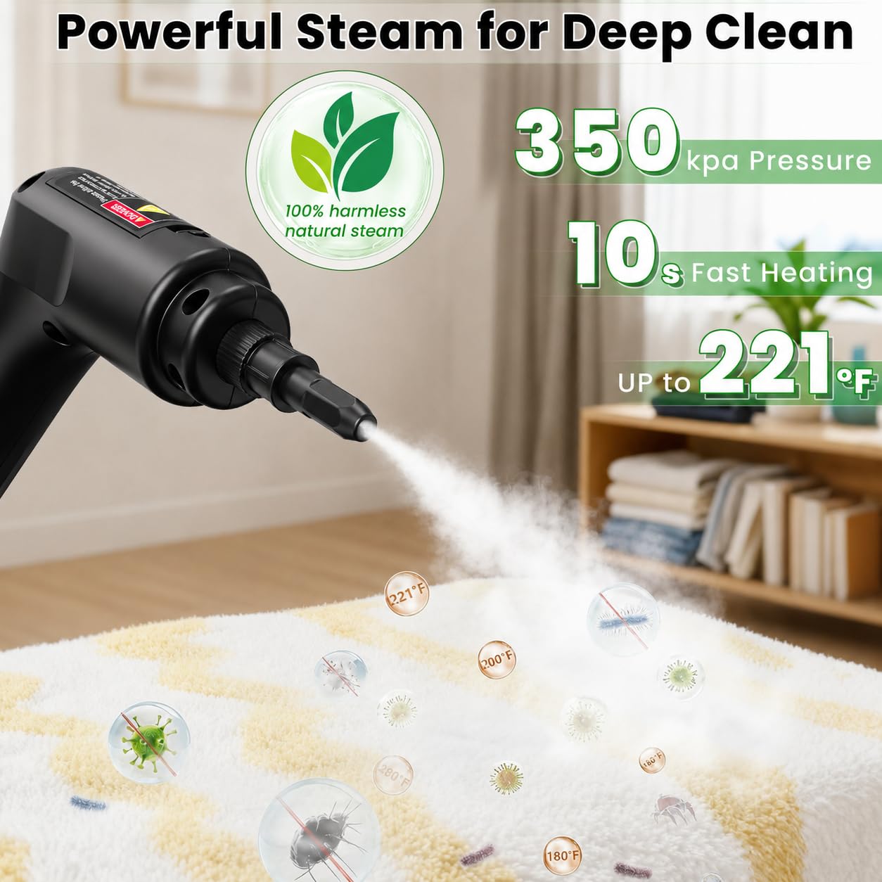 Pulitore a vapore portatile per casa, riscaldamento 15s, serbatoio da 1,69 QT, kit da 18 pezzi