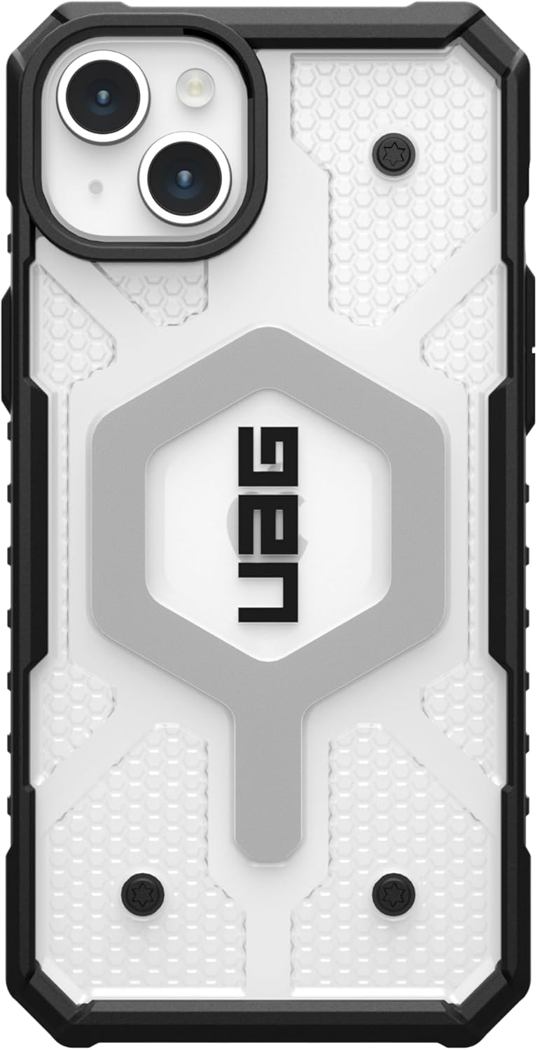 URBAN ARMOR GEAR UAG Case Compatible with iPhone 15 Plus Case 6.7" Pathfinder Clear Ice/Silver Built-in Magnet Compatible with MagSafe Charging Rugged Transparent Dropproof Protective Cover