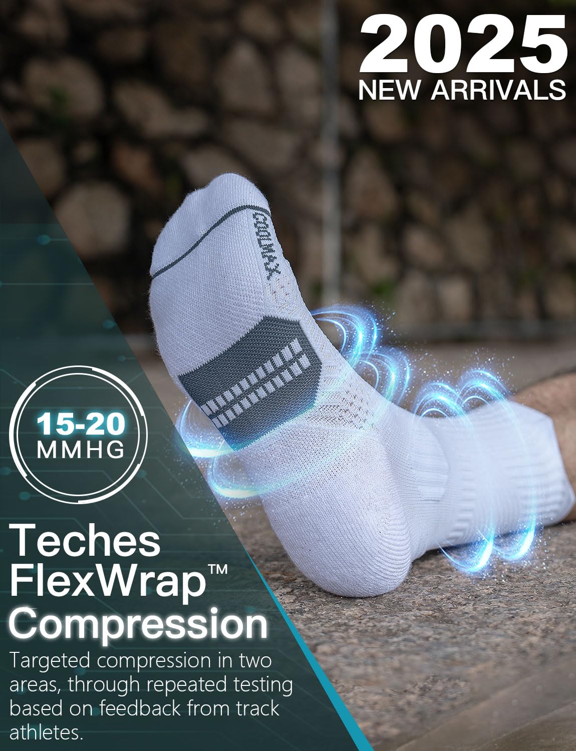 Juclise Coolmax Bamboo Crew Compression Running Socks Moisture Wicking Cushioned Anti-Blister Walking Hiking&Gym Athletic