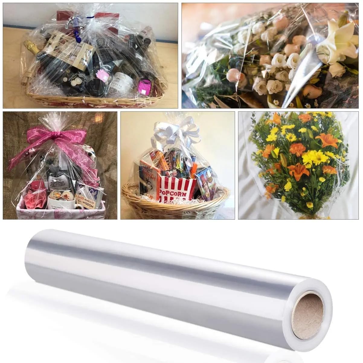 AnapoliZ Rotolo Cellophane Oro Trasparente - 30m X 40cm, Spessore 2,3 Mil Per Confezioni Regalo