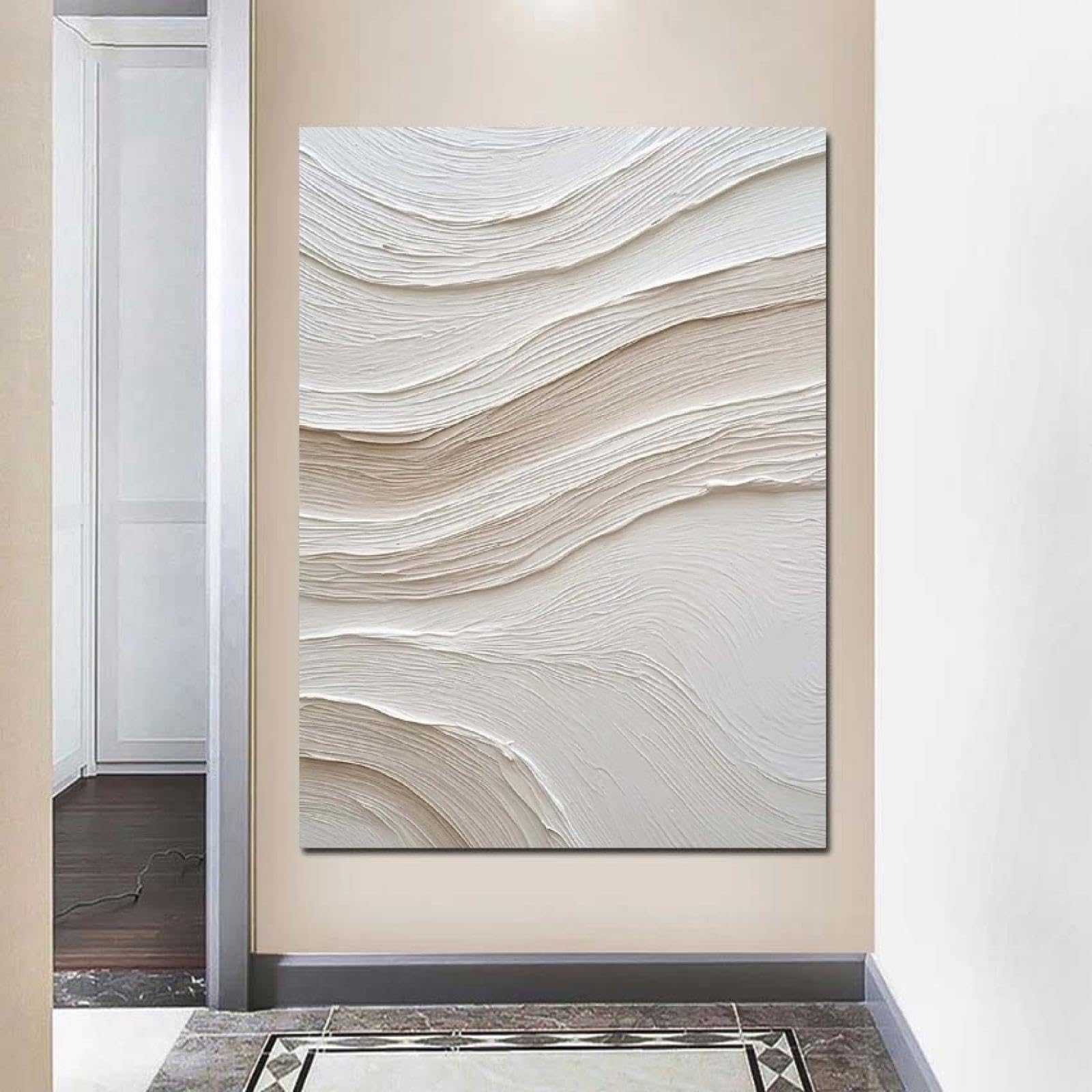 Abstraite Beige Blanc Peinture À L'huile Sur Toile Mur Art Moderne Minimalisme Affiche Tableau Image sur Toile Pour Salon Chambre Décoration Murale 60x80 cm Avec Cadre