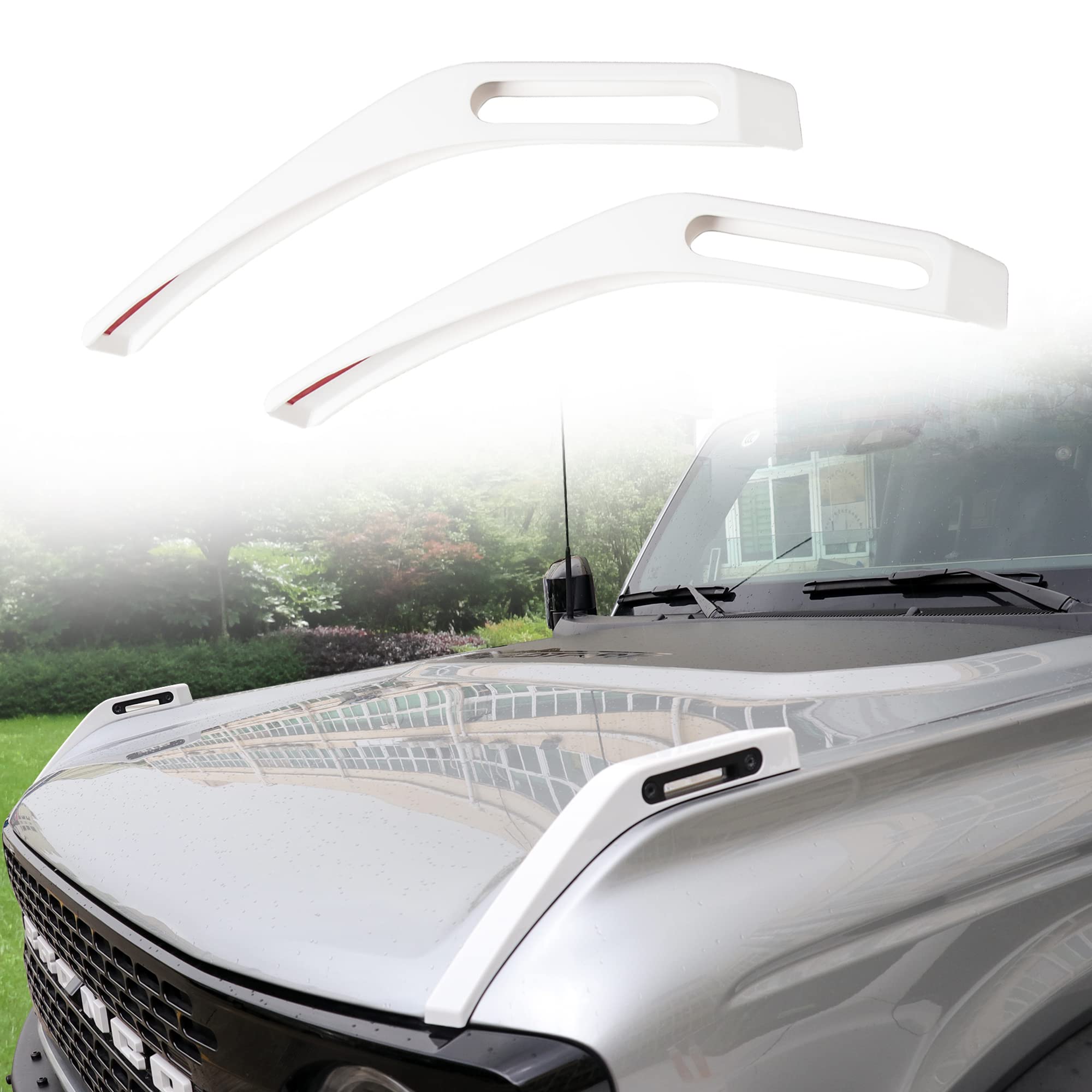 Trail Sight Cover Engine Hood Hinge Cover Hood Side Release Handles Decoration Exterior Accessories for Ford Bronco Accessories 2021 2022 2023 2024 2025, White, 2 Pack