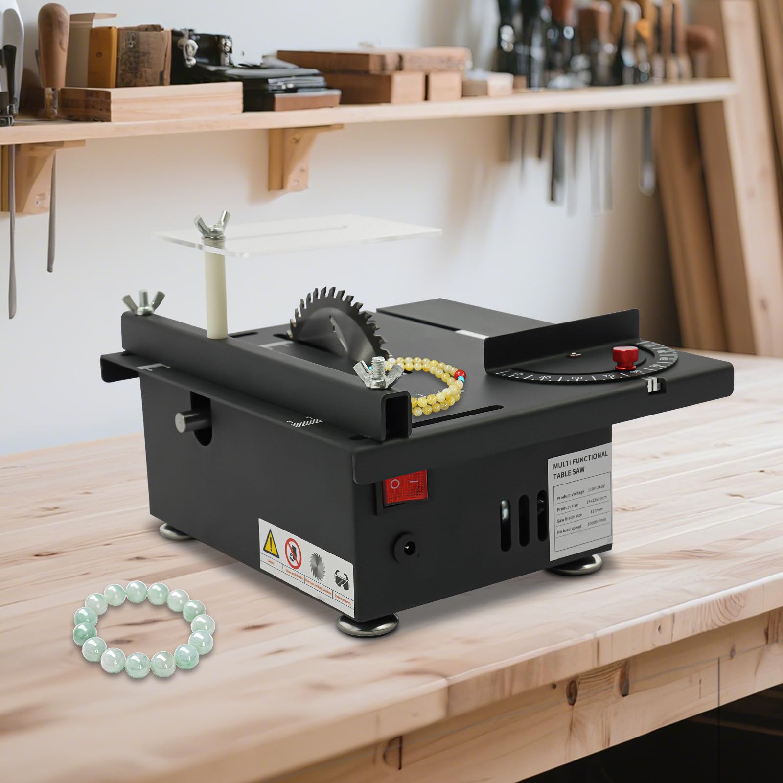 Mini sega da tavolo, piccola sega circolare da banco, design potente e regolabile, sega da tavolo da 200 W per tagliare piccoli bastoni di legno, Bodhi, pietra, cera d'api, acrilico, leghe di