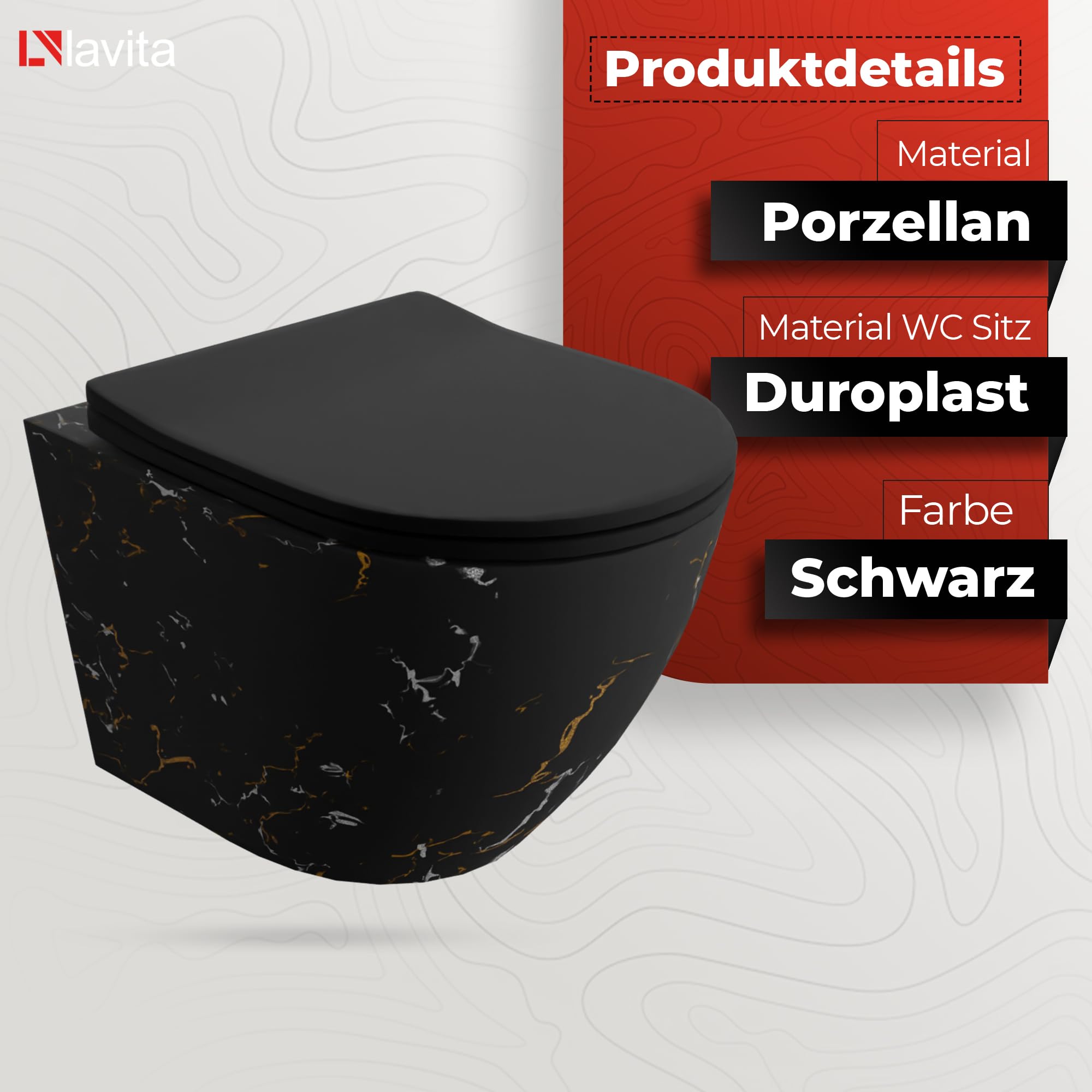 Lavita Vorwandelement Solido Start + Wand Hänge WC Sofi Slim Fire Schwarz Spülrandlos + WC Sitz mit Absenkautomatik Verchromter Knopf Komplettset Unterputz Spülkasten Toilette Komplett Sett WC
