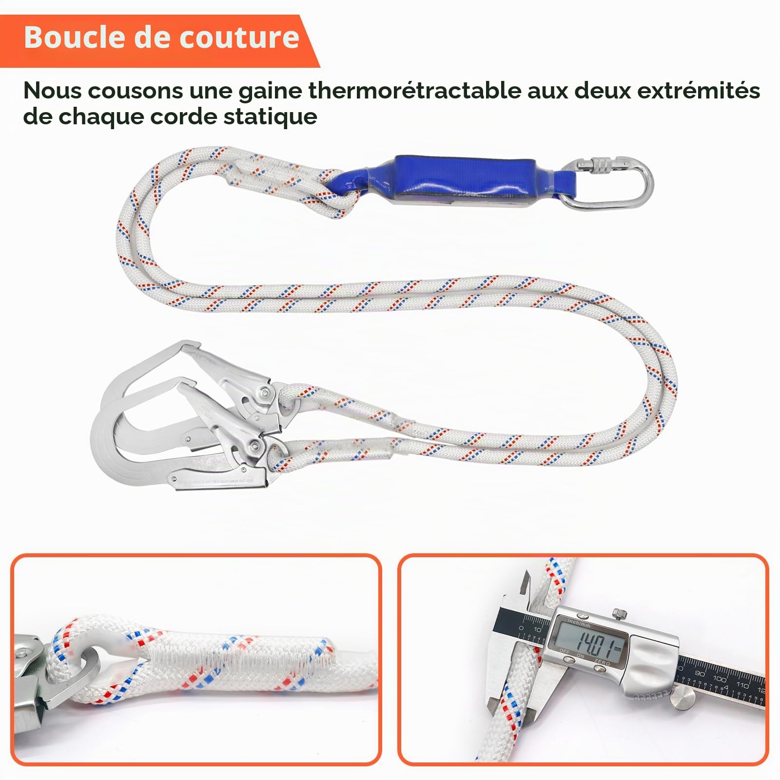 NewDoar Harnais de Sécurité Antichute Professionnel, Conforme aux normes ANSI/OSHA Réglable à 5 Points pour Toiture Escalade Arboriste Respirant Léger Longe de Sécurité à Double Crochet en Alliage
