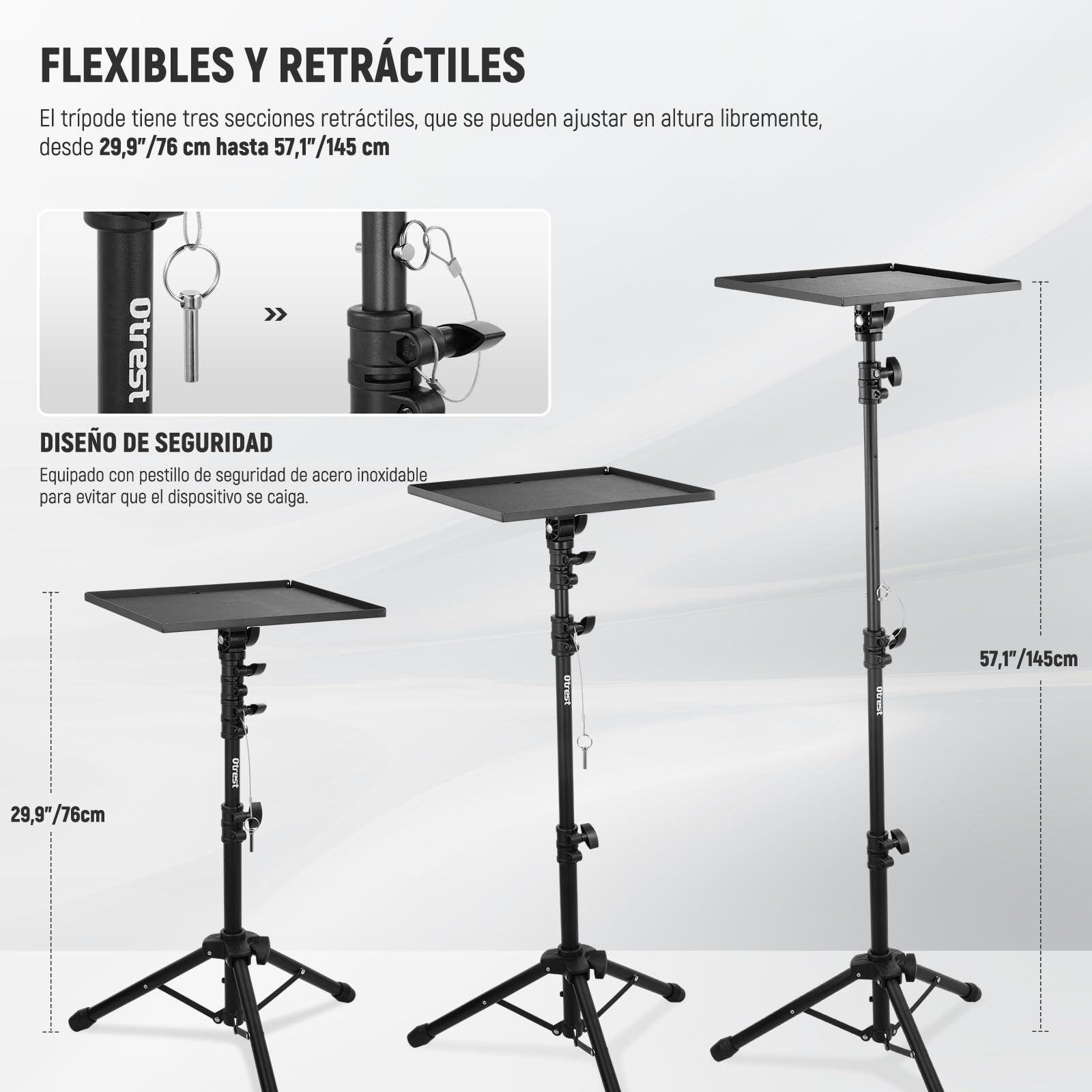Soporte para Proyector con Bandeja Inclinable 180 ° y Soporte para Teléfono, 3 Secciones Telescópicas 29.9"-57.1"/76-145cm Trípode para Proyector/Portátil, Trípode Portátil Plegable Estudio
