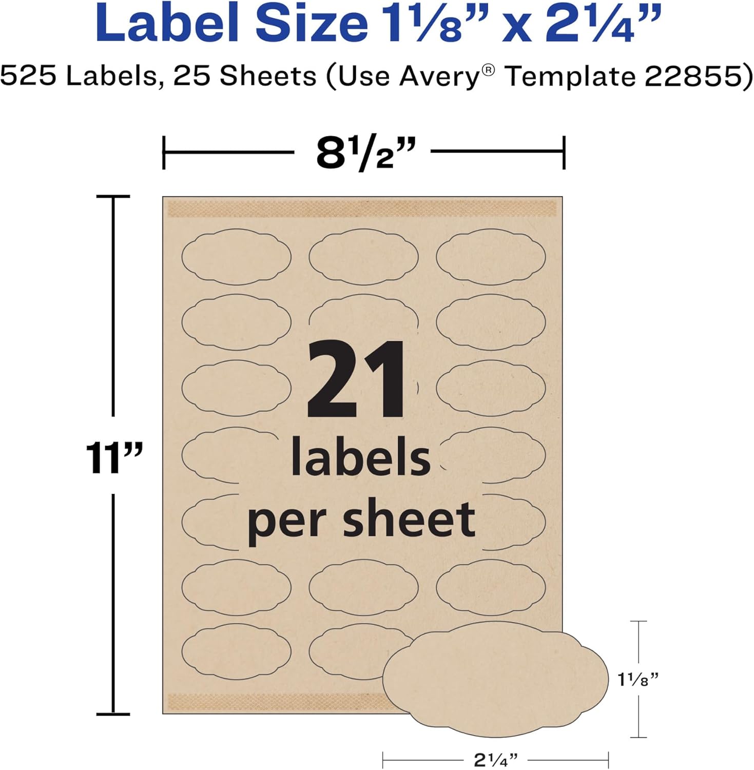 Avery Kraft Brown Scalloped Oval Labels with Sure Feed Technology, 1-1/8" x 2-1/4", Print to The Edge, Laser/Inkjet Printable Labels, 525 Total (22855) - Image 5
