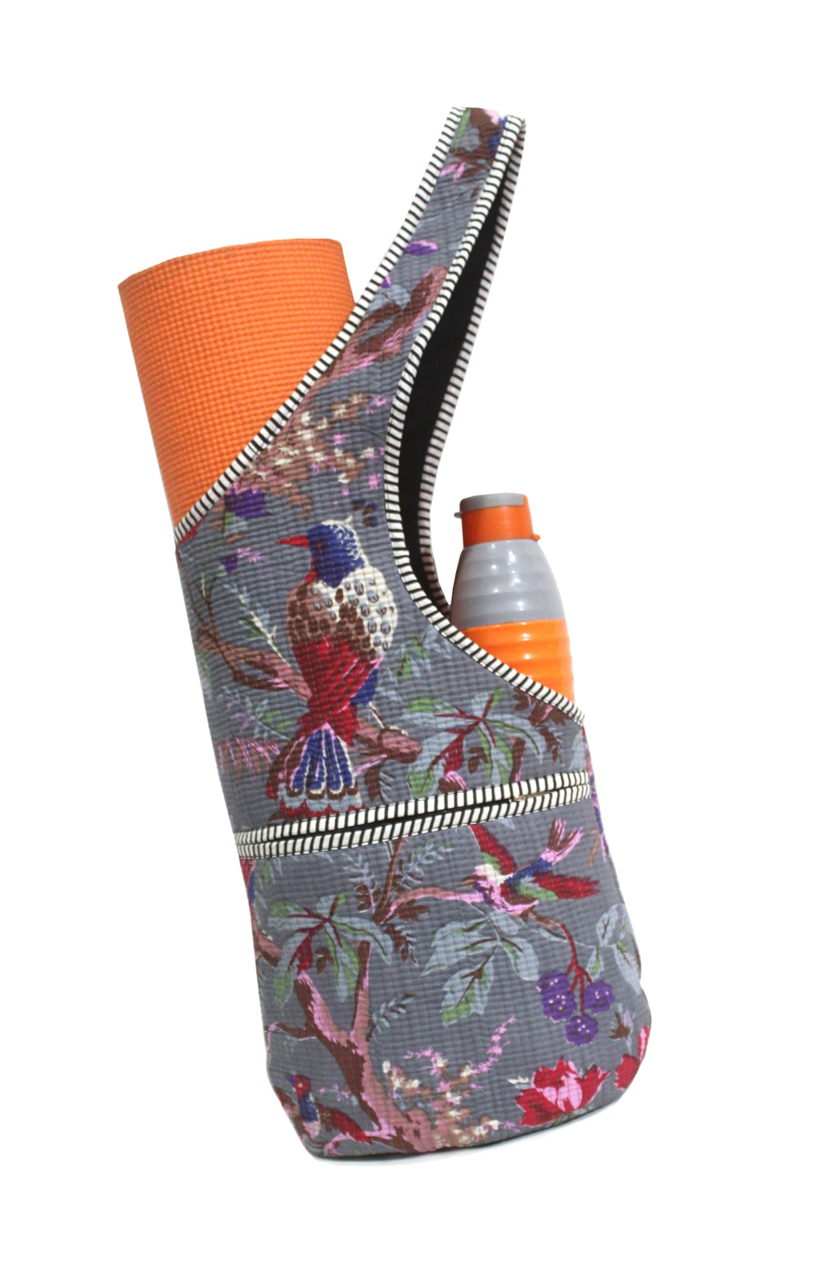 INDIAN CRAFT CASTLE Yoga Mat Bag, Yoga Gym Bag Tote Bag with Multi Pockets For Women Men, Canvas Yoga Mat Carrier Pilates Travel Workout Office Grey Multi-picture-10