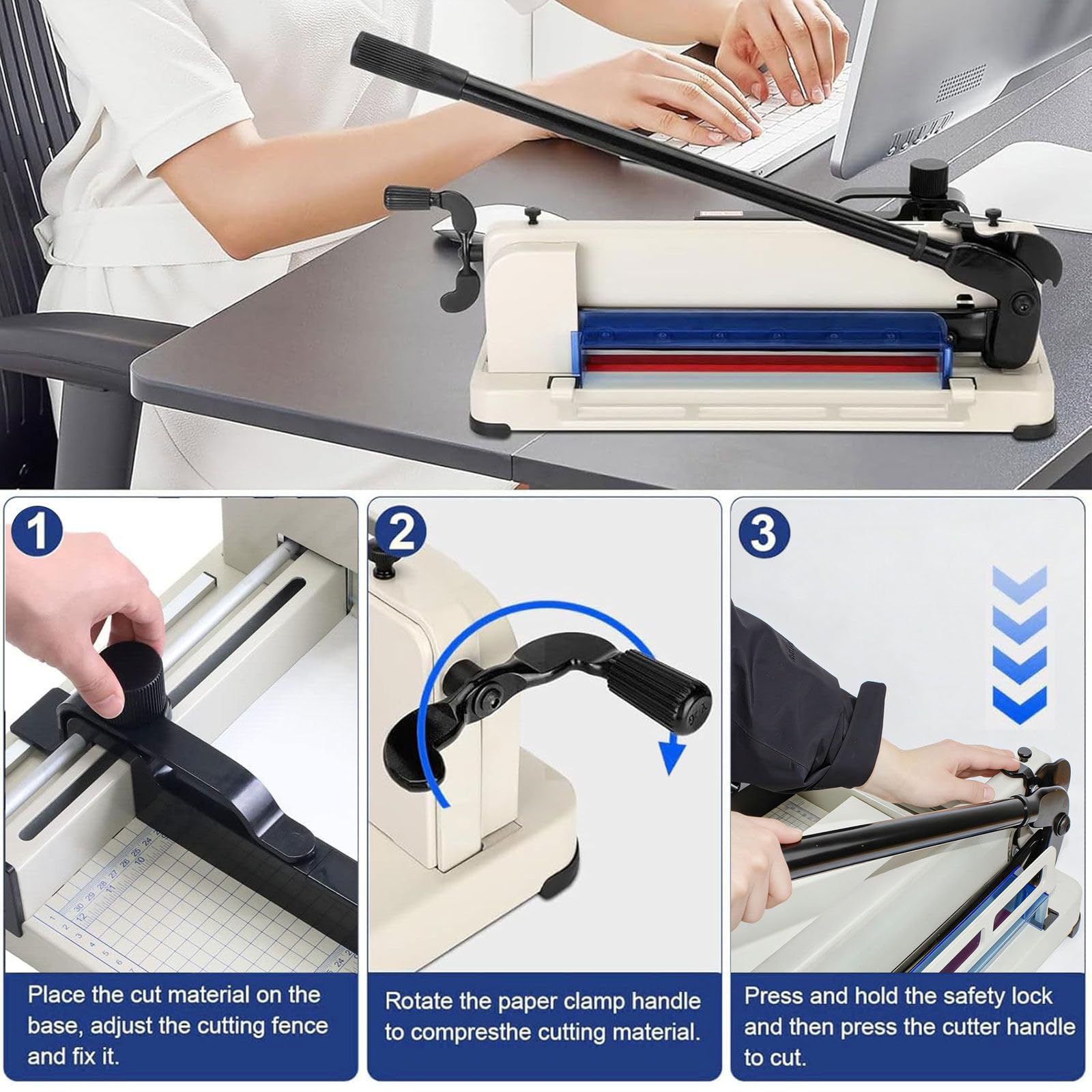 Taglierina Professionale per Carta A4/A3, capacità di Taglio Massima: 400 Fogli, Dotata di Lame da 315/440 mm, Doppio bloccaggio e Doppi meccanismi di Sicurezza A4