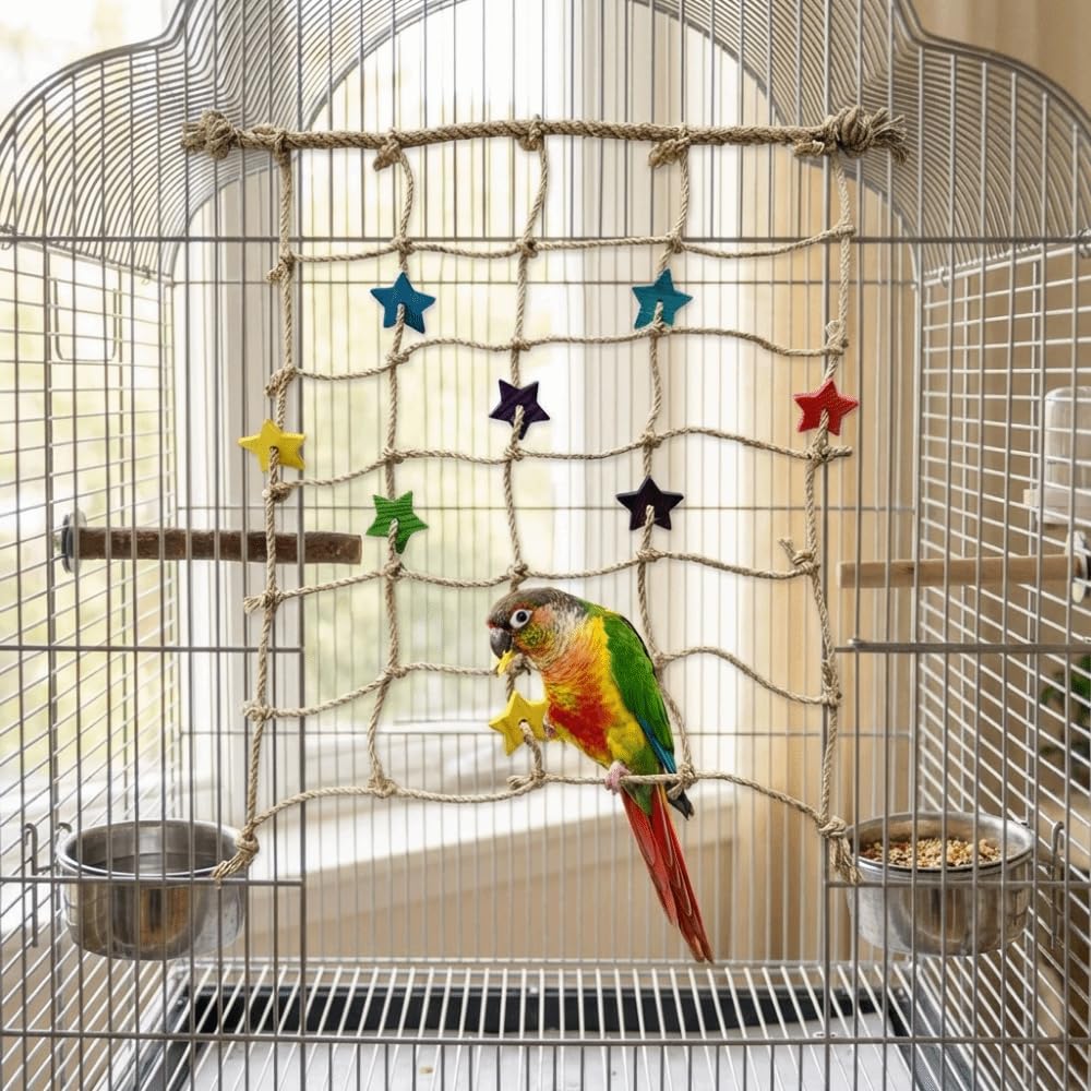 Rete da arrampicata per pappagalli, accessori per gabbia, scala in corda per piccoli animali, rete da arrampicata per pappagalli appesi, mordere con gancio