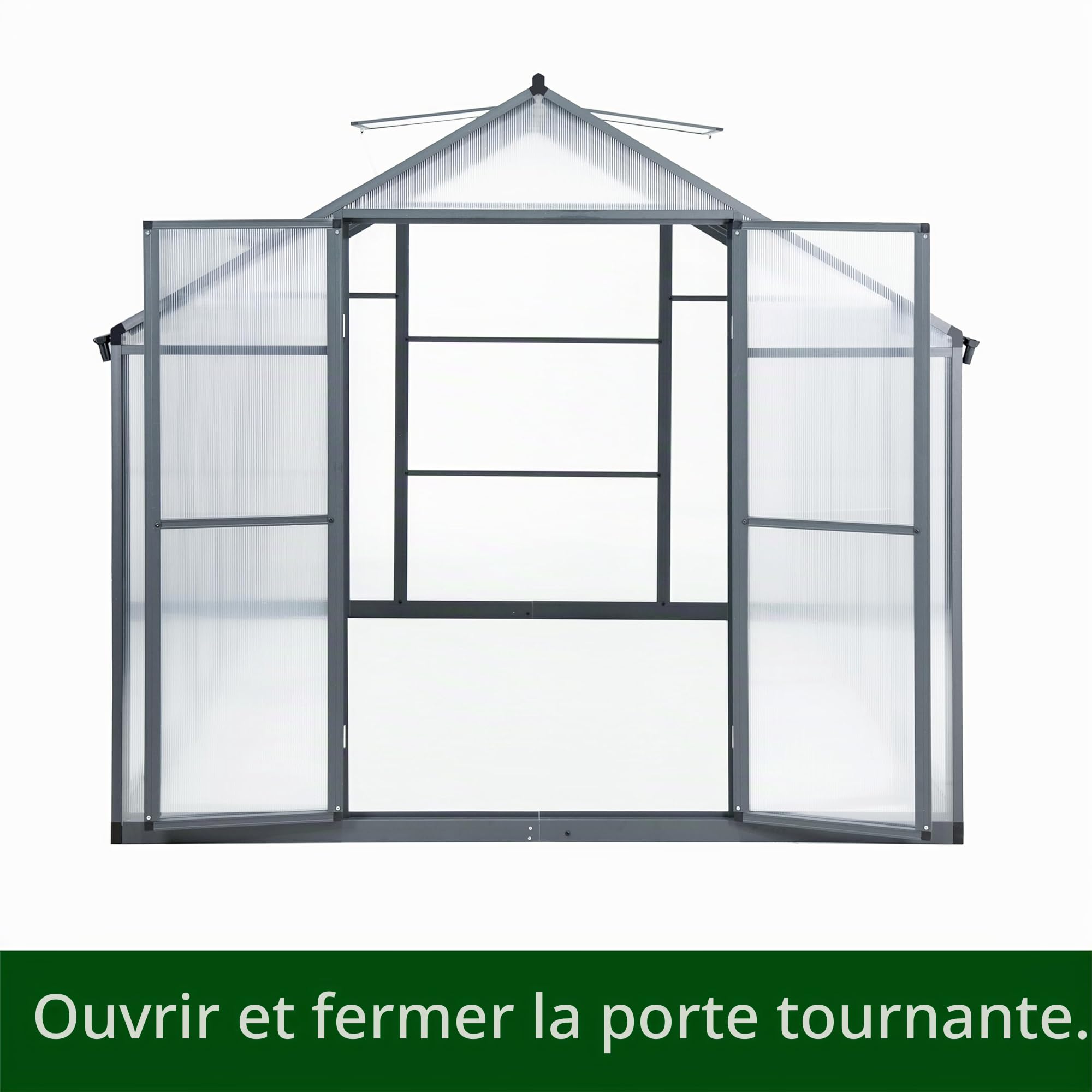 Serre en aluminium avec fondation de 302 x 238 cm, plaques de 4 mm, grande serre de jardin, résistante à l'hiver, pour semis précoce, élevage, 11,70 m³, double porte, gris