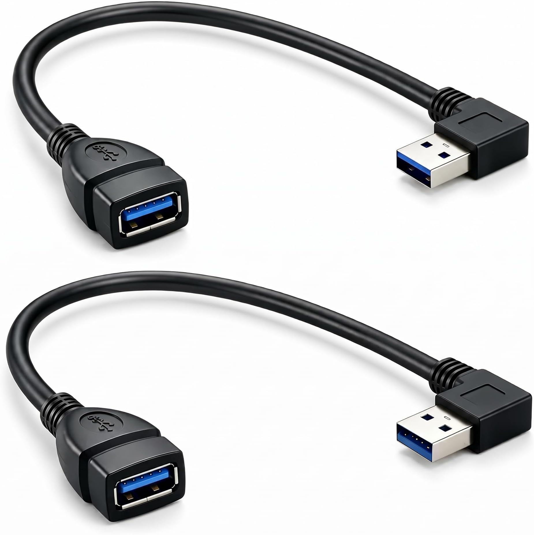 Oxsubor SuperSpeed USB 3.0 Male to Female Extension Data Cable Left and Right Angle 2PCS (20CM,8IN)