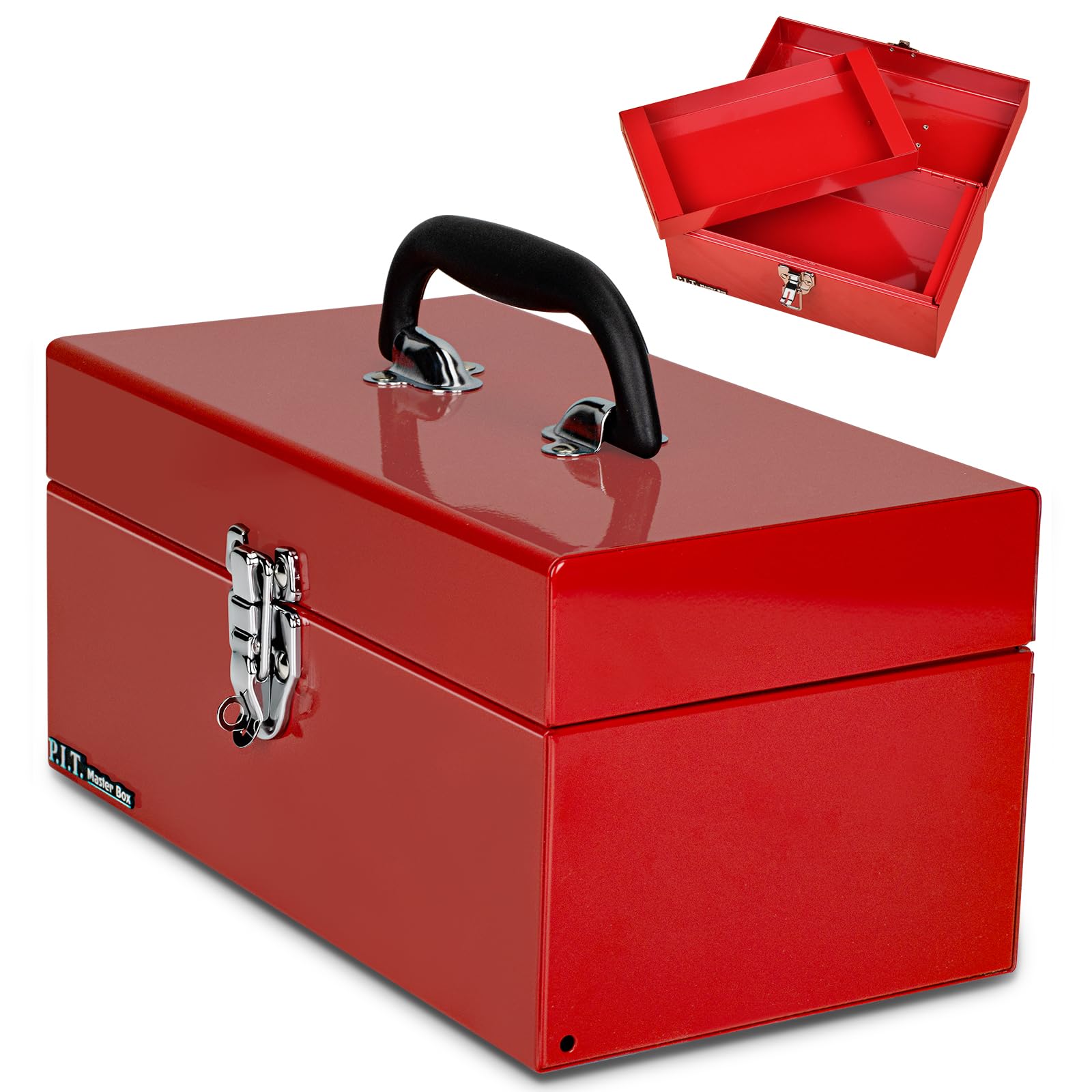 P.I.T. Small Metal Tool Box with Handle Latch for Tools Storage,Red