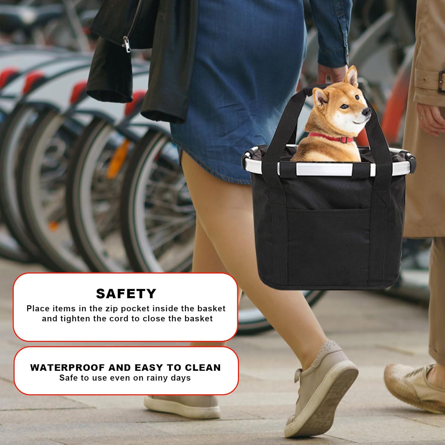 Bike Basket, Foldable Waterproof Bicycle Handlebar Basket Removable Handlebar Basket Front Bicycle Basket Adapter for Shopping Travel Pets Picnics Camping (Black)