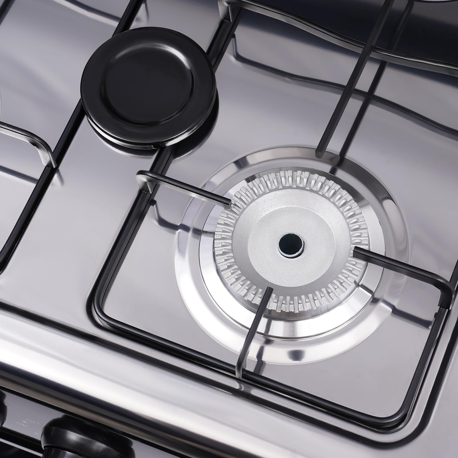 Cuisinière à gaz 4 flammes extérieur acier inoxydable portable noir avec couvercle