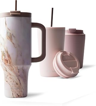 MAMEIDO Thermal Mug with Straw 1200 ml Pearl Marble