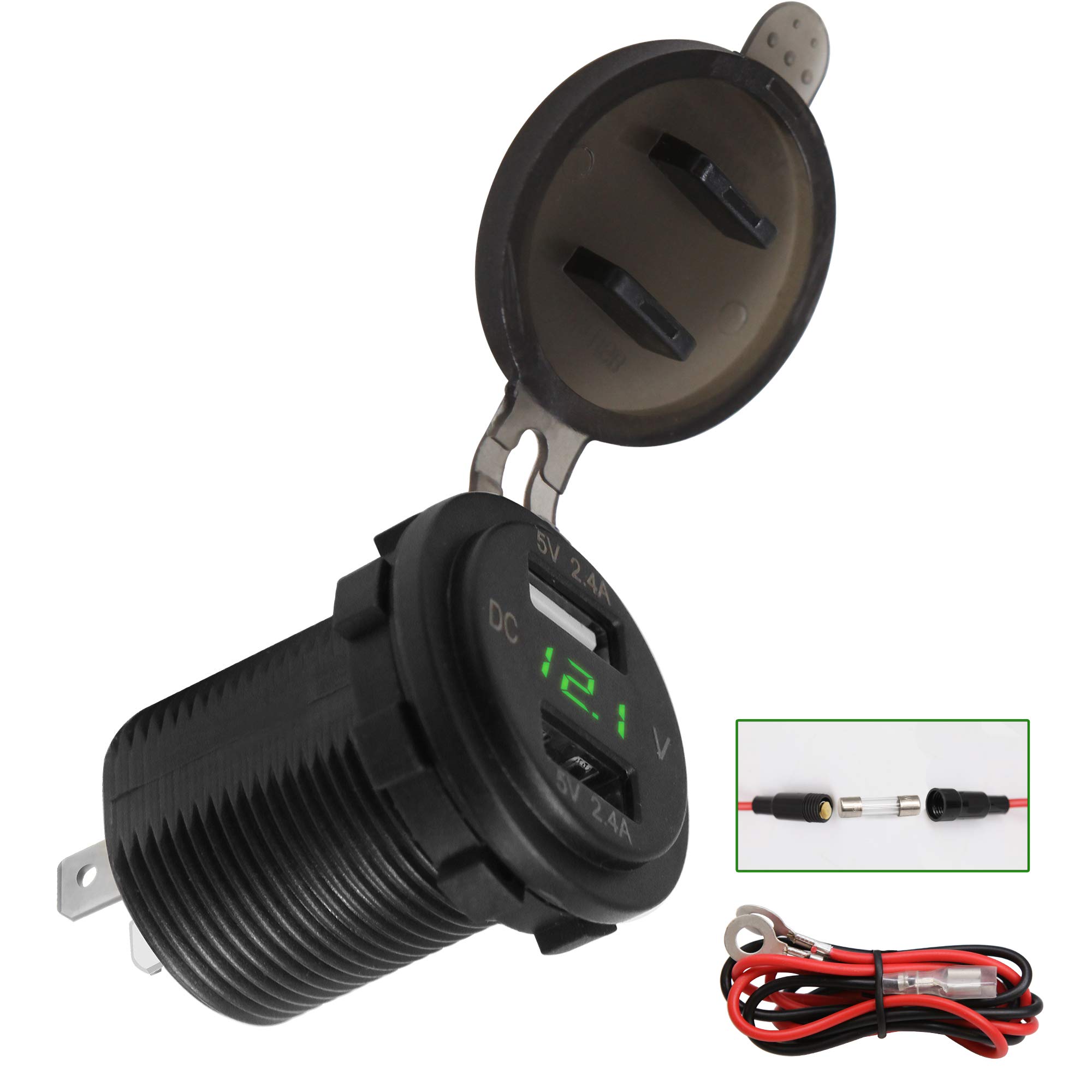 Homdec Quick Charge 4.8A 12V USB Outlet, Waterproof Dual USB Power Outlet with Voltmeter LED Digital Display, USB Charger Socket for 12V/24V Car, Golf Cart, Boat, RV, Motorcycle, Truck and More