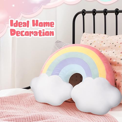 Miniatura 7 de Queekay 2 almohadas en forma de arco iris de 21 pulgadas, almohada decorativa de nube para el hogar, bonita almohada de peluche para niños y niñas,