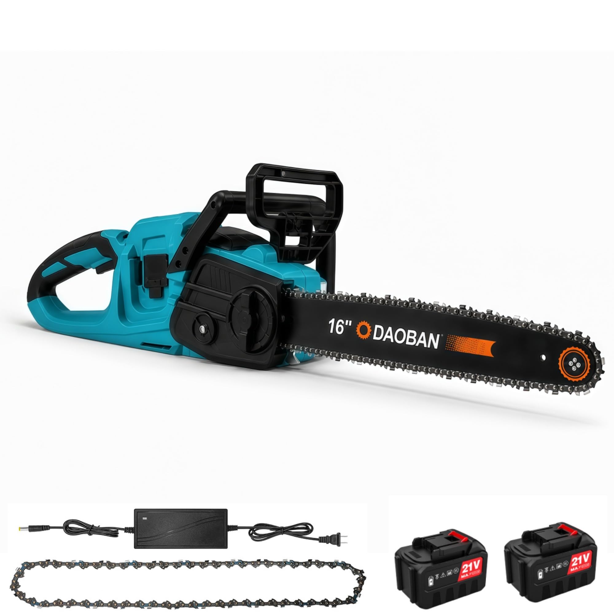 Motosierra Profesional con Batería, Motosierra Eléctrica Inalámbrica de 1500W, Batería de 6000 mAh, Barra de Cadena de 40 cm, Velocidad de Cadena 18 m/s, Sistema de Lubricación Automática (Azul)