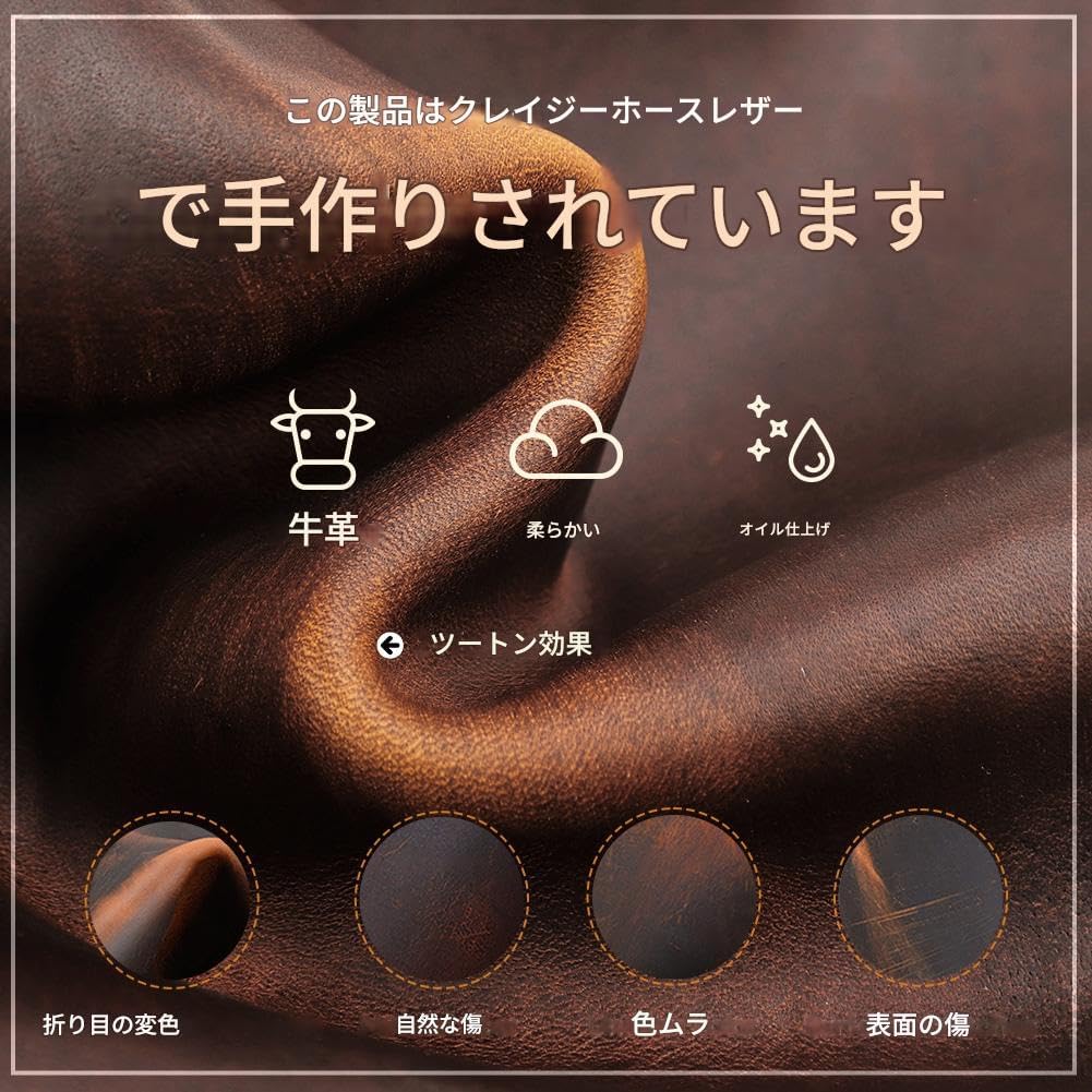 クレイジーホースレザー マルチ文具ポーチ - 手縫いの職人技 小型革ペンケース 4本ペンホルダー シャーペン芯ホルダー 学生証ポケッ