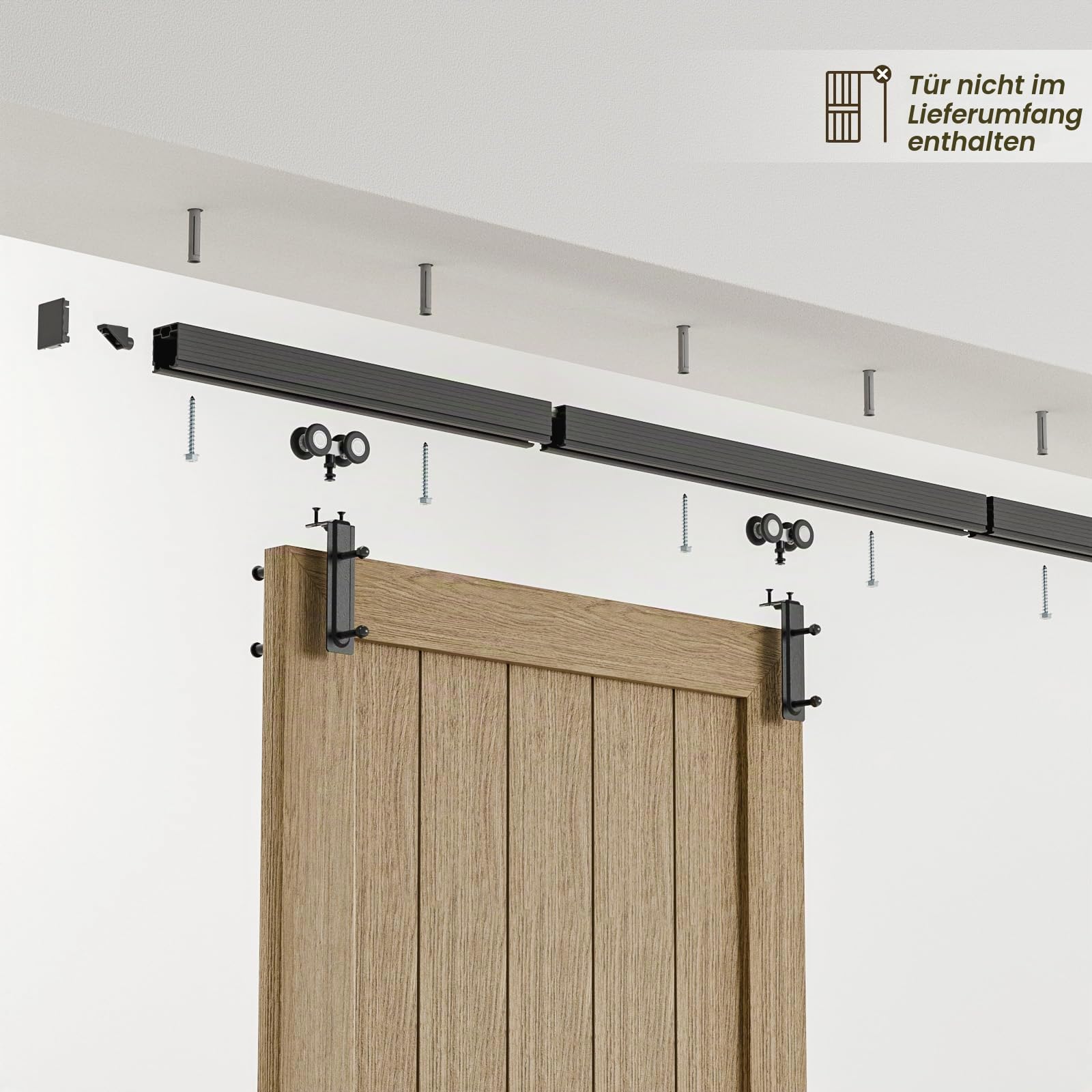 8FT/244cm Schiebetürbeschlag Box Rail Kastenschiene Deckenmontage Schiebetür, Schwerlast-Stahl Laufschiene für für Eine 122cm Breite Innen- oder Außentür (Ohne Tür)