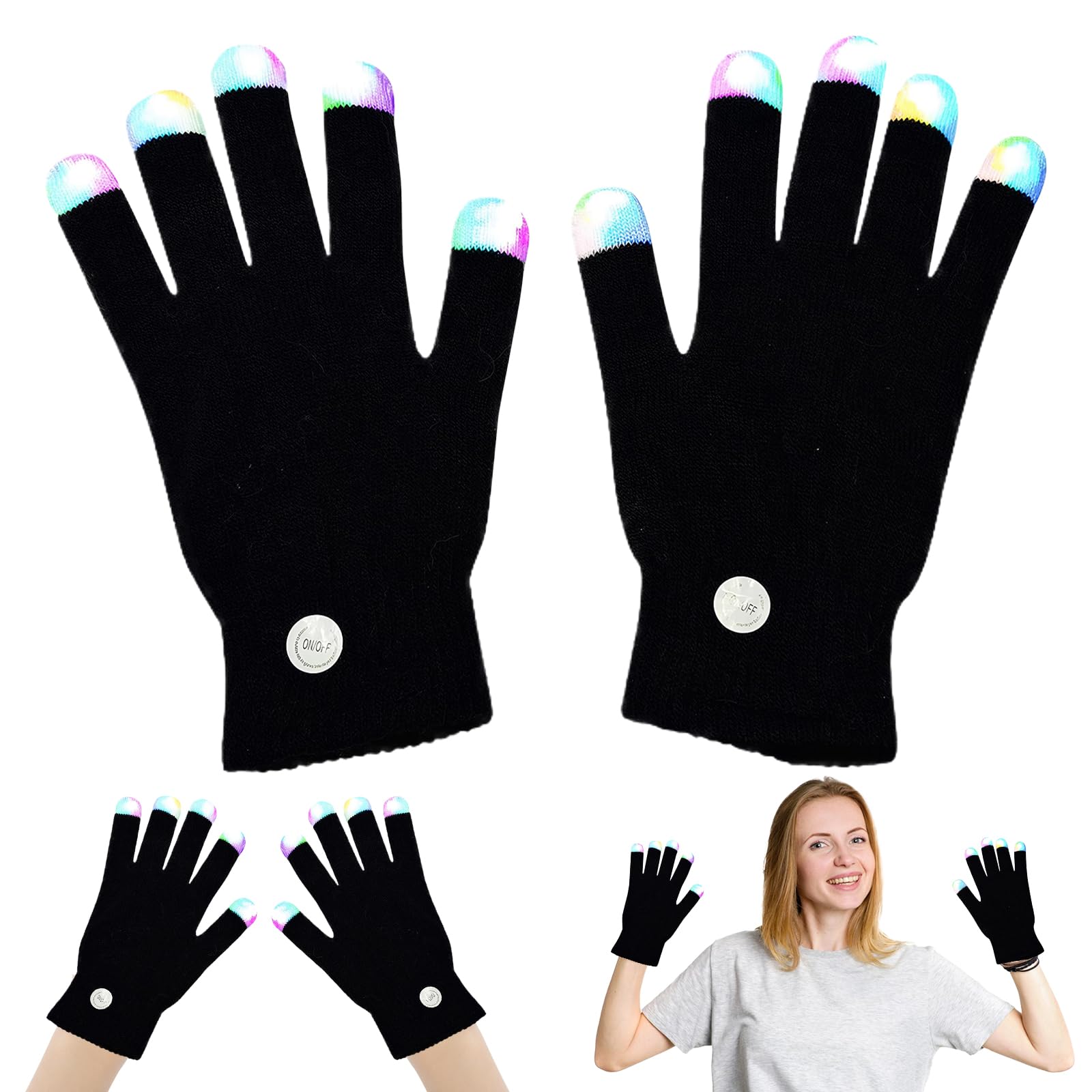 FUSDNW Gloving Gloves for Rave Parties Colorful LED Light Up Glowing Fingers Gloves for Themed Night Party Show Festivals Halloween Christmas