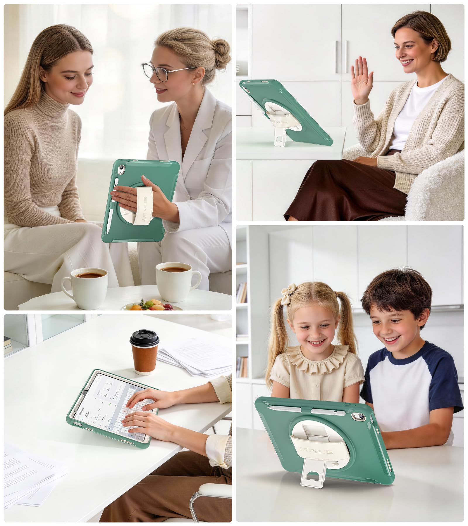 BATYUE Custodia per iPad 10°/11° generazione (A16), resistente, cinturino in pelle, supporto multi-angolo, protezione schermo integrata, portapenne, facile da pulire, ideale per uso personale e