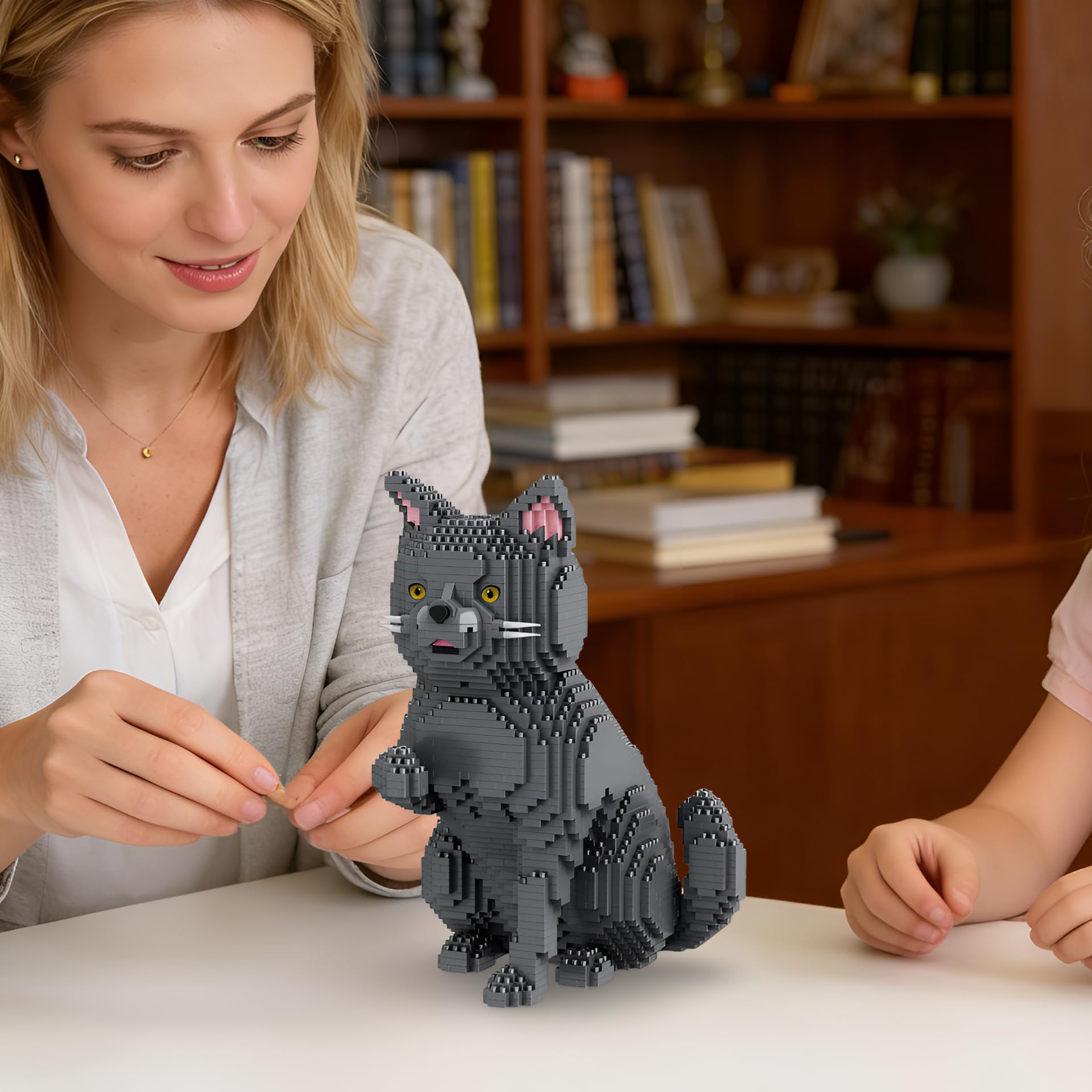 Mini Katzen Bausteine, 2 in 1 Mikro Blau Katze Klemmbausteine mit MIAU Sound Knopf, Kreatives Tier Bausatz Modell Spielzeug, Geschenk für Erwachsene und Jugendliche, 2277 Teile