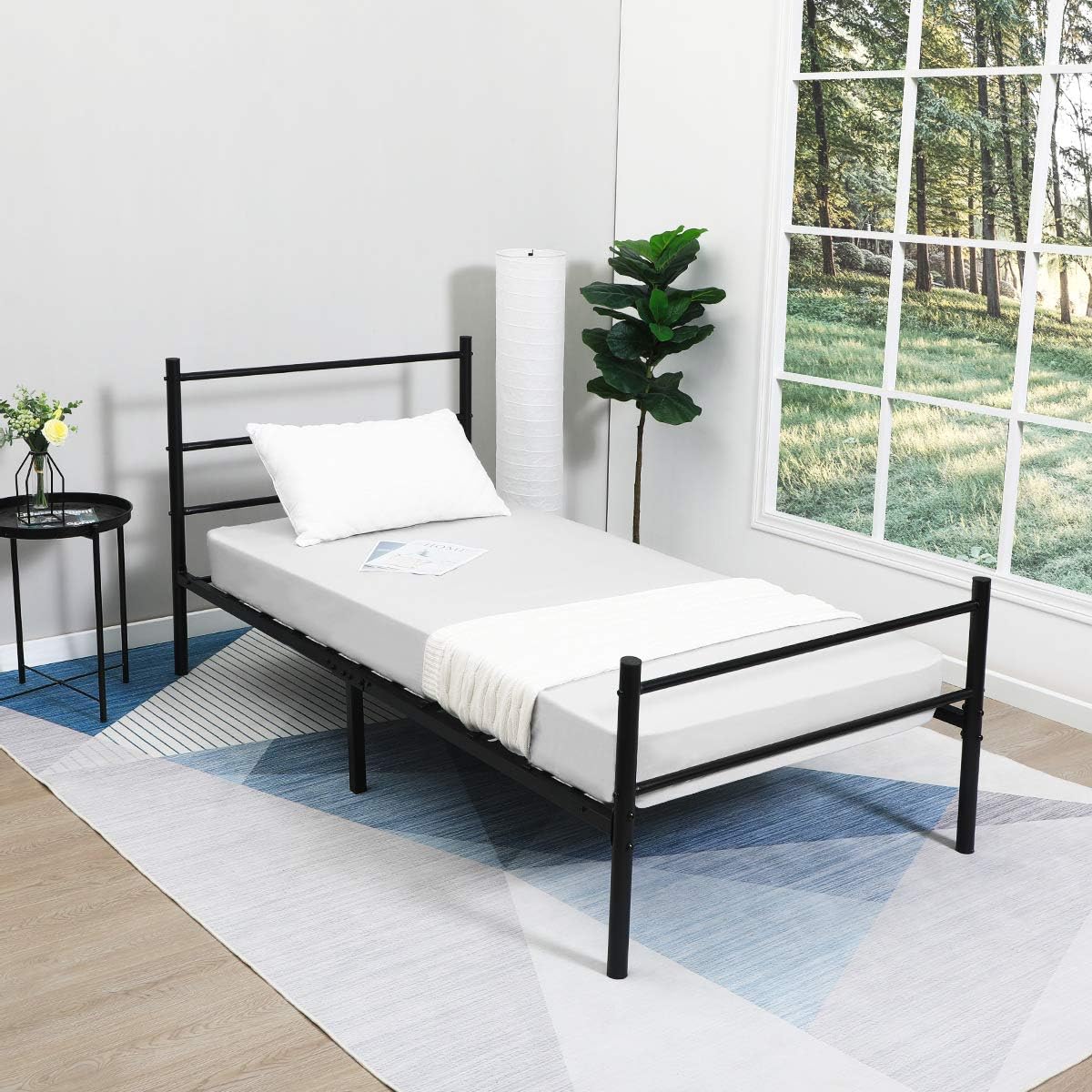 GreenForest Metal Bed Frame Twin Size, Two Headboards 6 Legs Mattress Foundation Black Platform Bed Frame Box Spring Replacement for Boys Kids Adult Bedroom