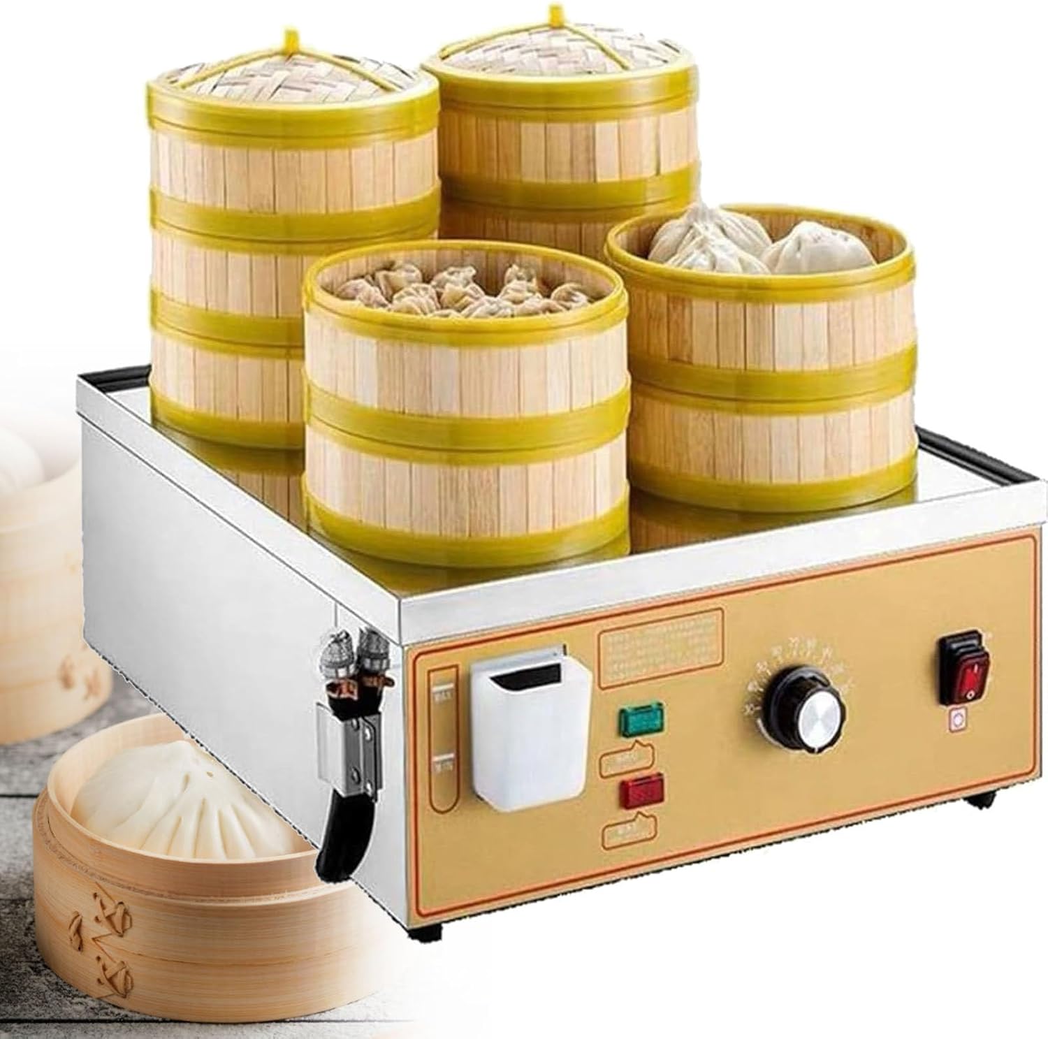 Stainless Steel Food Steaming Machine,Commercial Electric Steamer Steamer,Electric Bread Bun Warmer Machine,4holes-1
