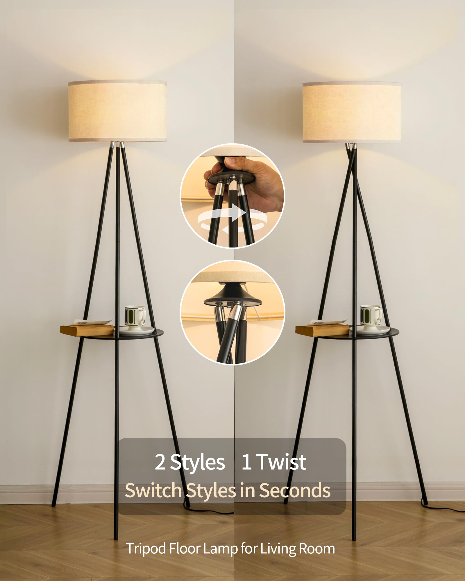 MODIVO Tripod Floor Lamp, Tall Standing Lamp with Shelves,Modern