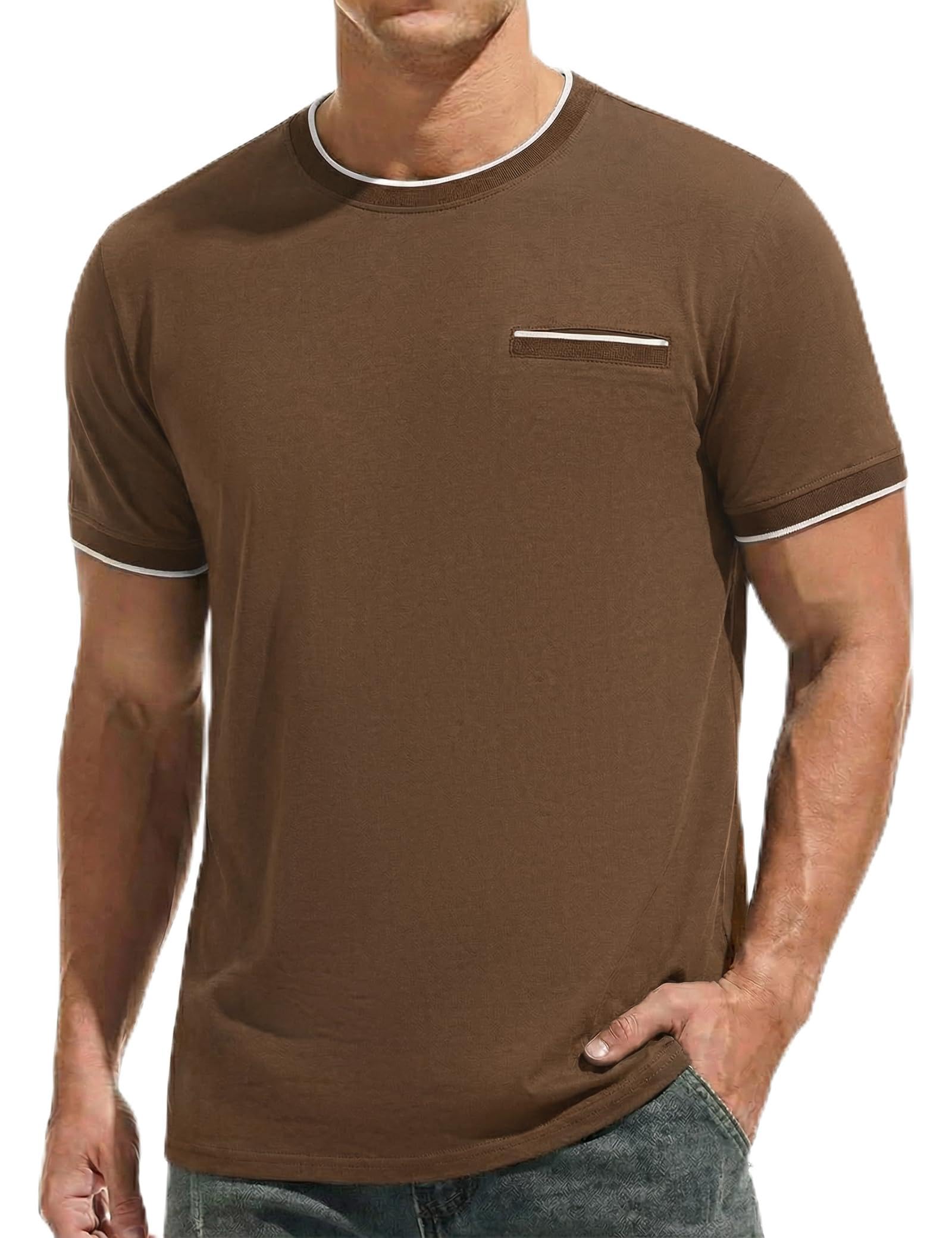 iClosam T Shirt Herren Baumwolle Gerippt Rundhalsausschnitt Kurzarm T-Shirts Männer Bequem Mens Sommer Casual Top S-3XL
