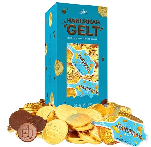 Miniatura 2 de Hanukkah - Monedas de oro de gelt de chocolate en bolsa de malla, monedas de chocolate con leche belga, gelt certificado Kosher (24 bolsas de malla)