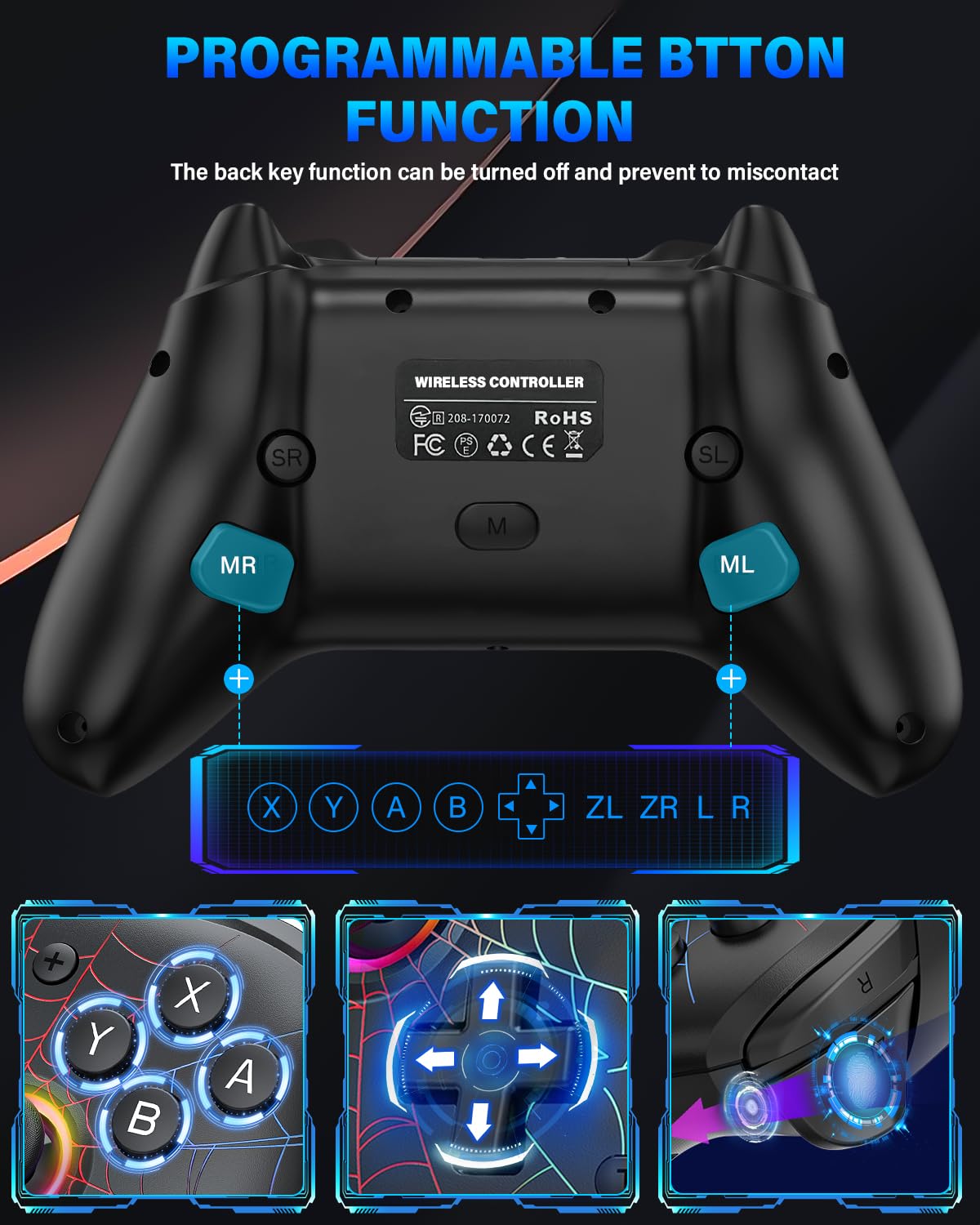 Switch Controller, Wireless Pro Controller Compatible with Nitendo Switch/Switch 2/Switch Lite/Switch OLED, Switch Controller Pro, Rechargeable Switch Remote Gamepad with 6-Axis Gyro,10 LED Light - Nintendo Switch 2 - Very Good - Used Controller - Image 6