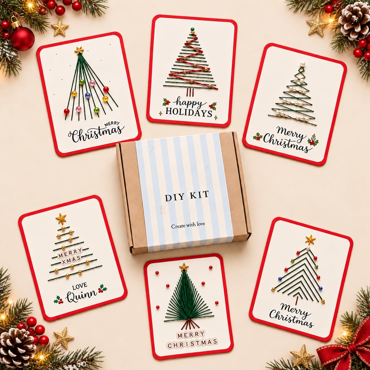 Merry Christmas DIY Embroidery Kit, 6-Piece Stitch Christmas Cards by Hand