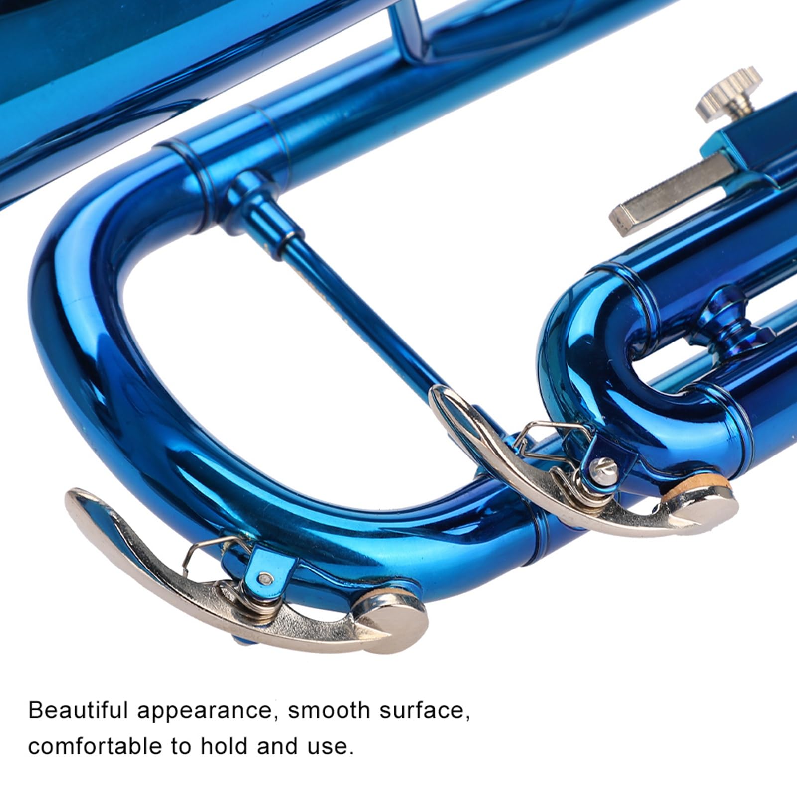 Qqmora Trompeta de Latón para Instrumento de Viento con Pistón Dorado de Acero Inoxidable, Boca de Cuerno Extraíble para un Timbre Rico, 1 Trompeta con Anillo de Mano, para Jugadores (Azul)