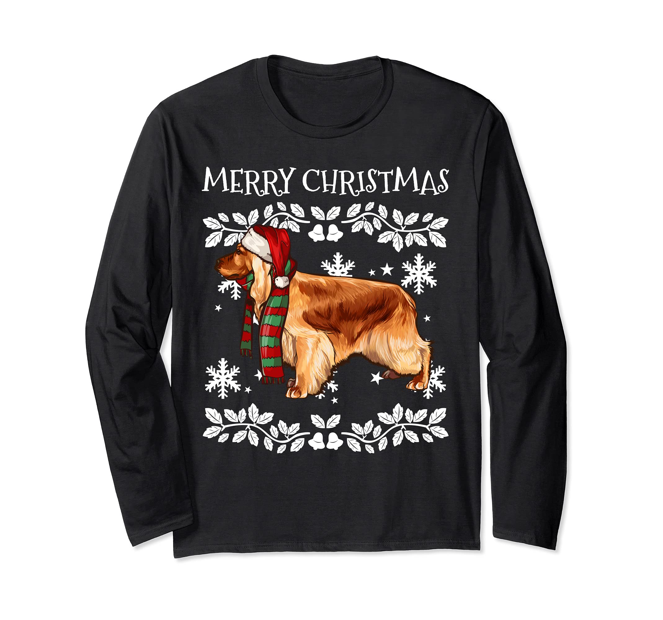Merry Christmas Ornament English Cocker Spaniel Xmas Santa Long Sleeve T-Shirt, Black