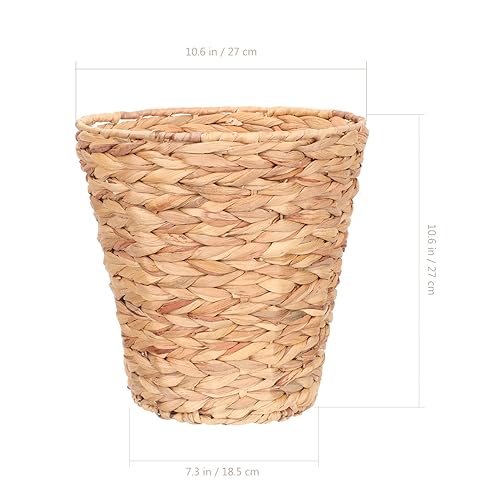 Miniatura 2 de SEWACC Cesta de basura tejida de mimbre de jacinto de agua tejida natural, cubo de basura redondo para baño, artículos esenciales, lavandería, 10.6