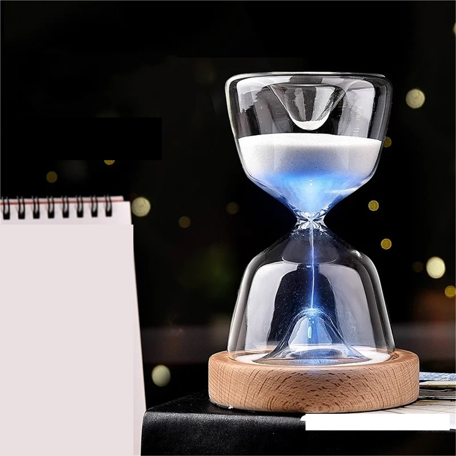 Reloj de Arena Luminoso con Control Remoto, Temporizador 15 Minutos, luz Nocturna y Base Madera para La Decoración De La Sala De Estar