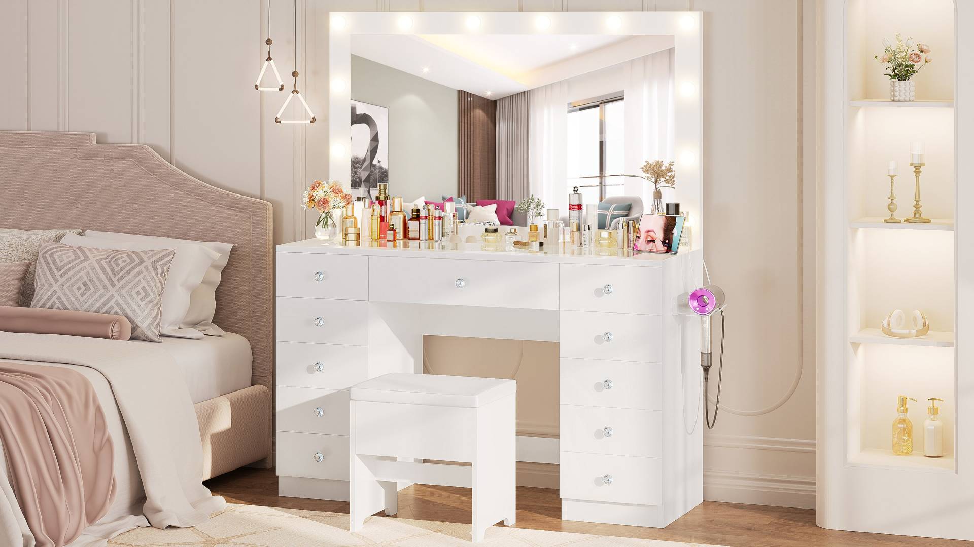 Amazon.com: IRONCK 46'' Makeup Vanity Set with LED Mirror & Power