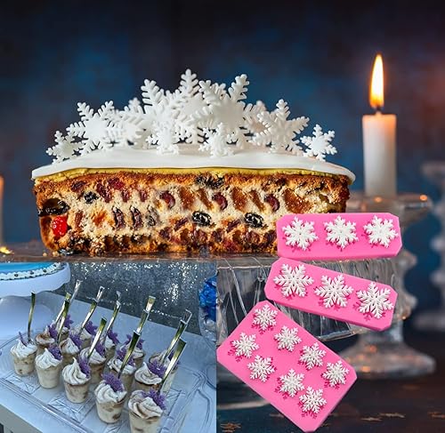 Miniatura 3 de Moldes de fondo de silicona de copos de nieve de Navidad paquete de 3 moldes reutilizables para dulces de hielo para hacer proyectos de manualidades